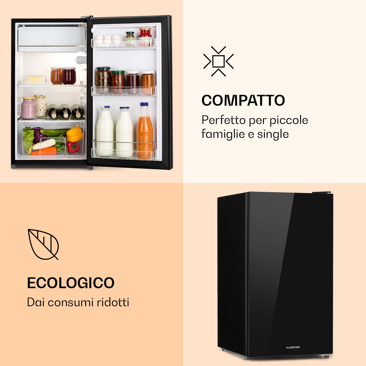 Luminance Frost - Frigorifero, 91 L, vano per le verdure, 2 ripiani in vetro 