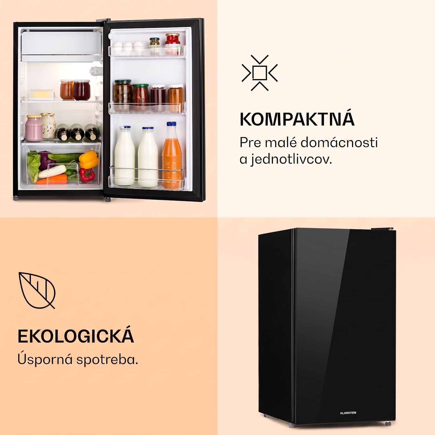 Luminance Frost, chladnička, 91 l, energet. trieda F, priečinok na zeleninu, 2 sklenené police, čierna 