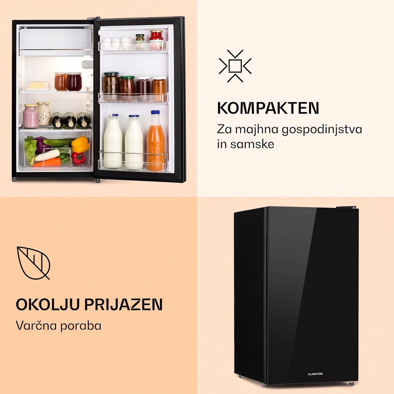 Luminance Frost, hladilnik, 91 l, F, predal za zelenjavo, 2 stekleni polici, črna 