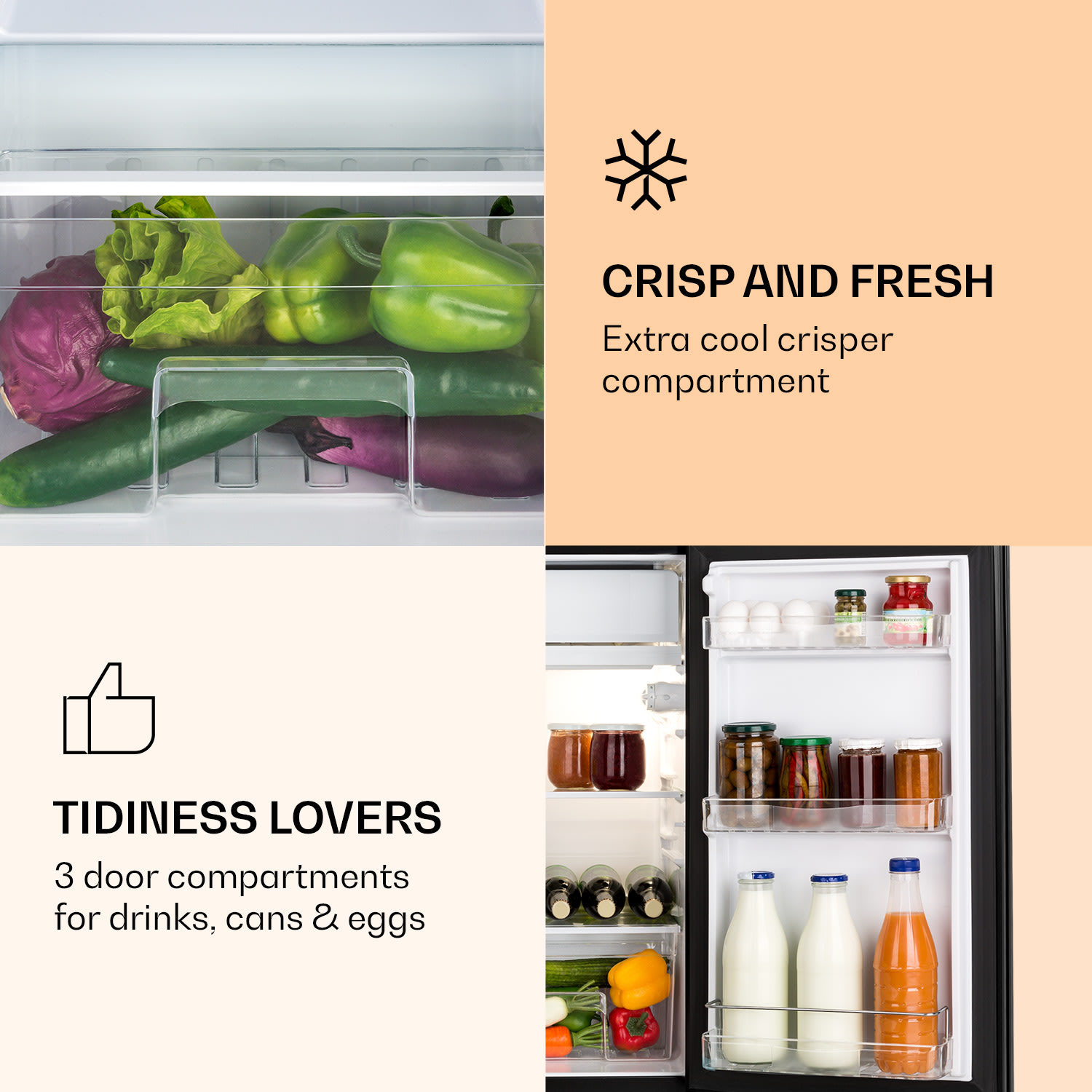 Luminance Frost, hűtőszekrény, 91 liter, E energiahatékonysági osztály, zöldség rekesz, 2 üvegpolc, fekete 