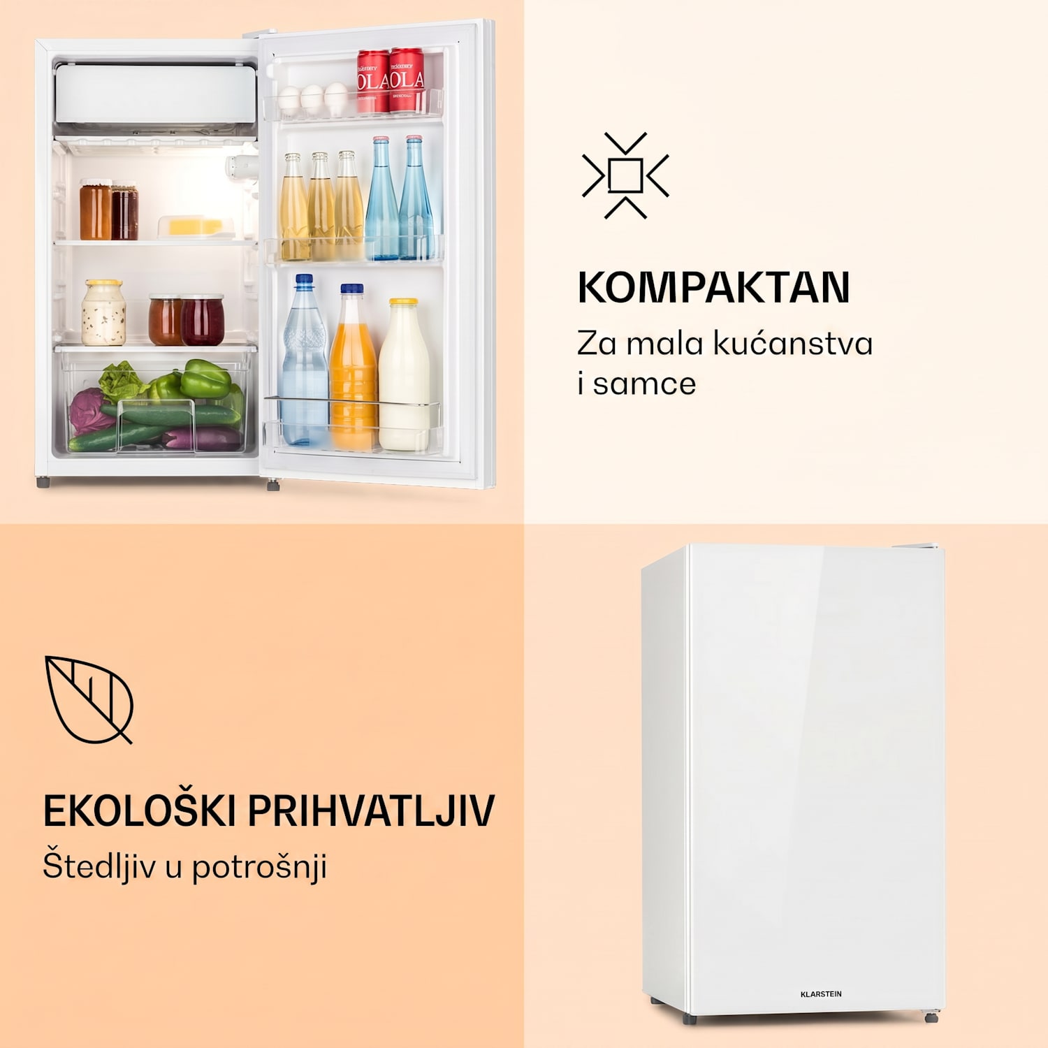 Luminance Frost, hladnjak, 91 L, F, pretinac za povrće, 2 staklene police, bijeli 