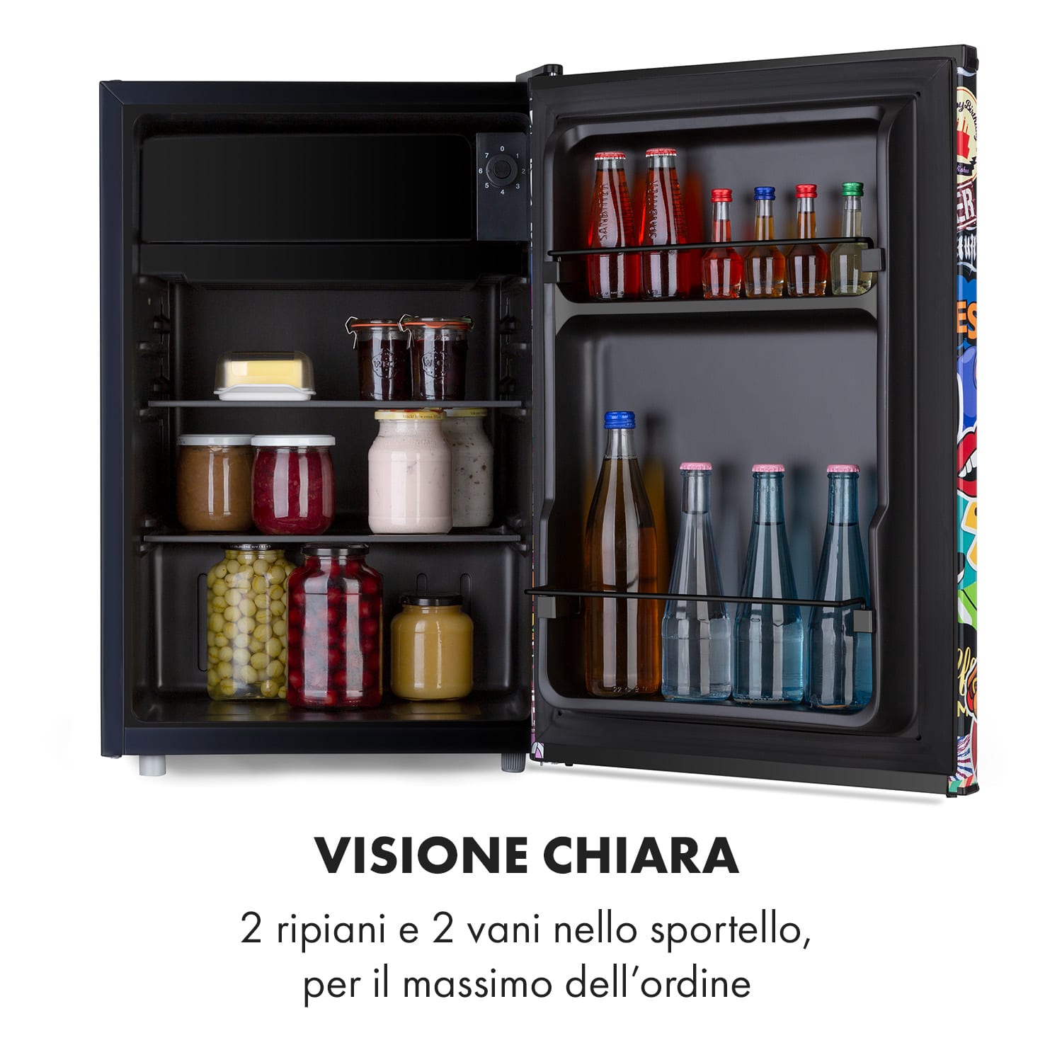 Frigorifero Cool Vibe 70+ 72 litri 2 ripiani Stickerbomb-Style 