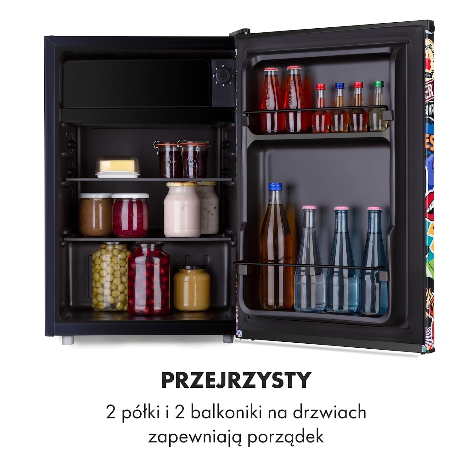 Cool Vibe 70+, lodówka, 72 l, 2 półki, styl Stickerbomb 