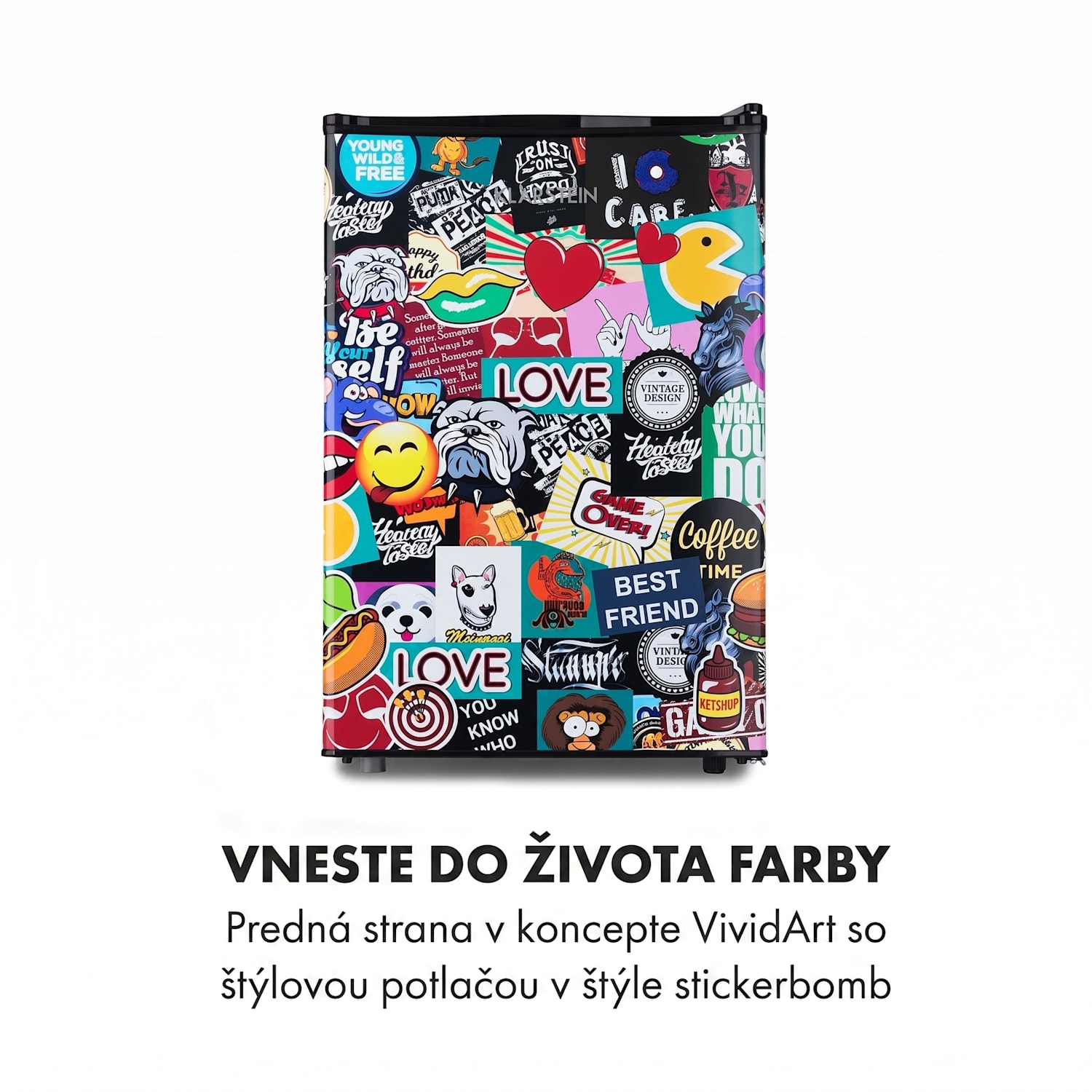 Cool Vibe 70+, chladnička, 72 l, 2 police, Stickerbomb style 