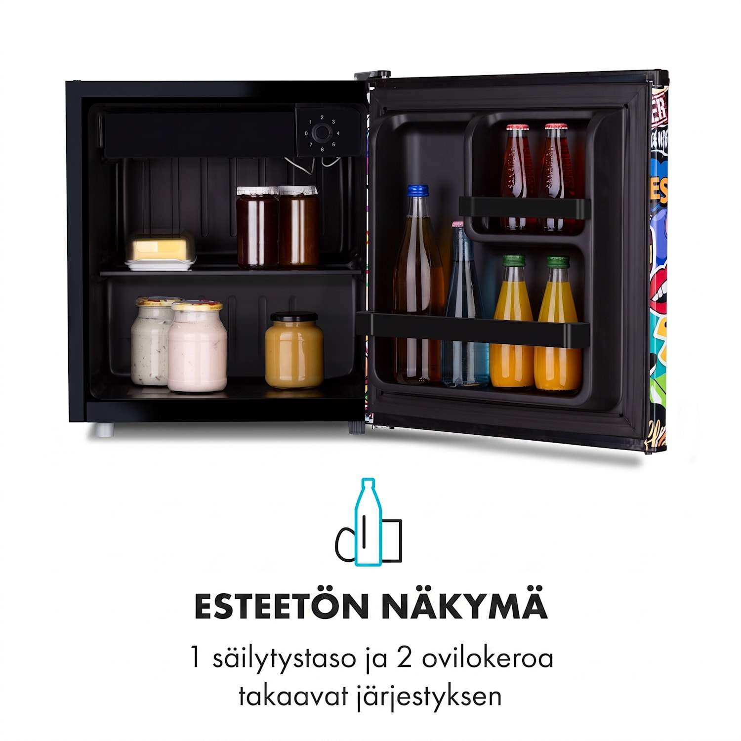 Cool Vibe 46+ -jääkaappi 46 litraa 1 hylly stickerbomb-tyyli 