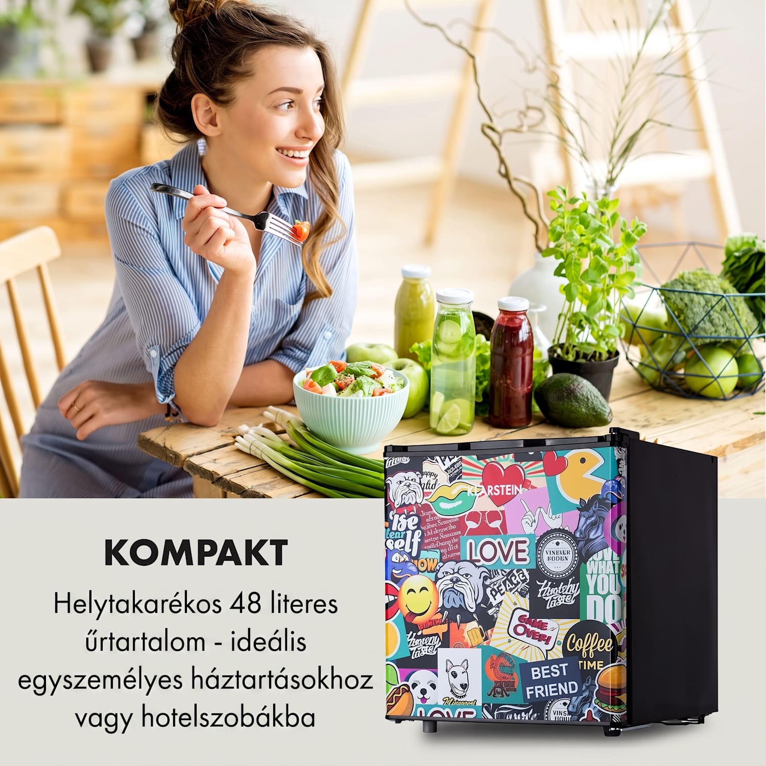 Cool Vibe 46+, hűtőszekrény, 46 l, 1 polc, Stickerbomb stílus 