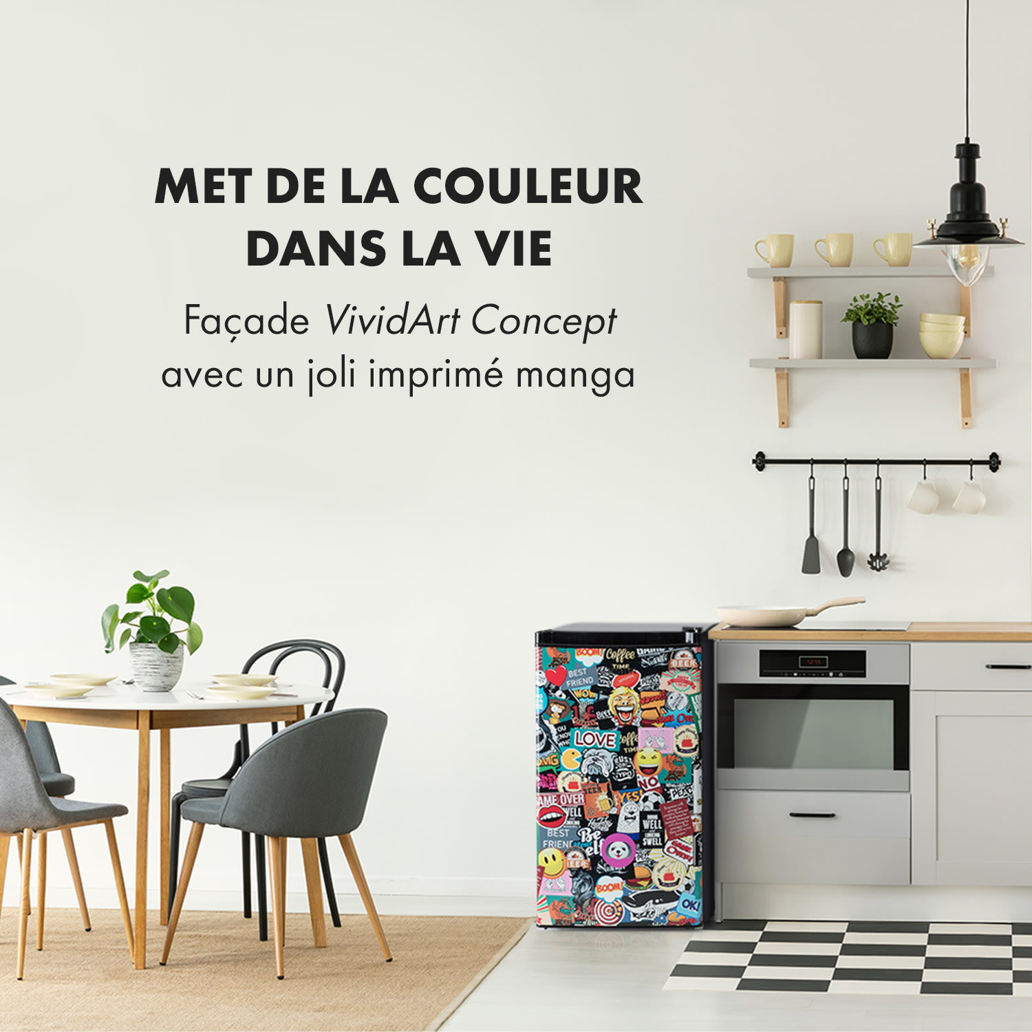 Cool Vibe Réfrigérateur 90 litres classe E - design Manga noir 