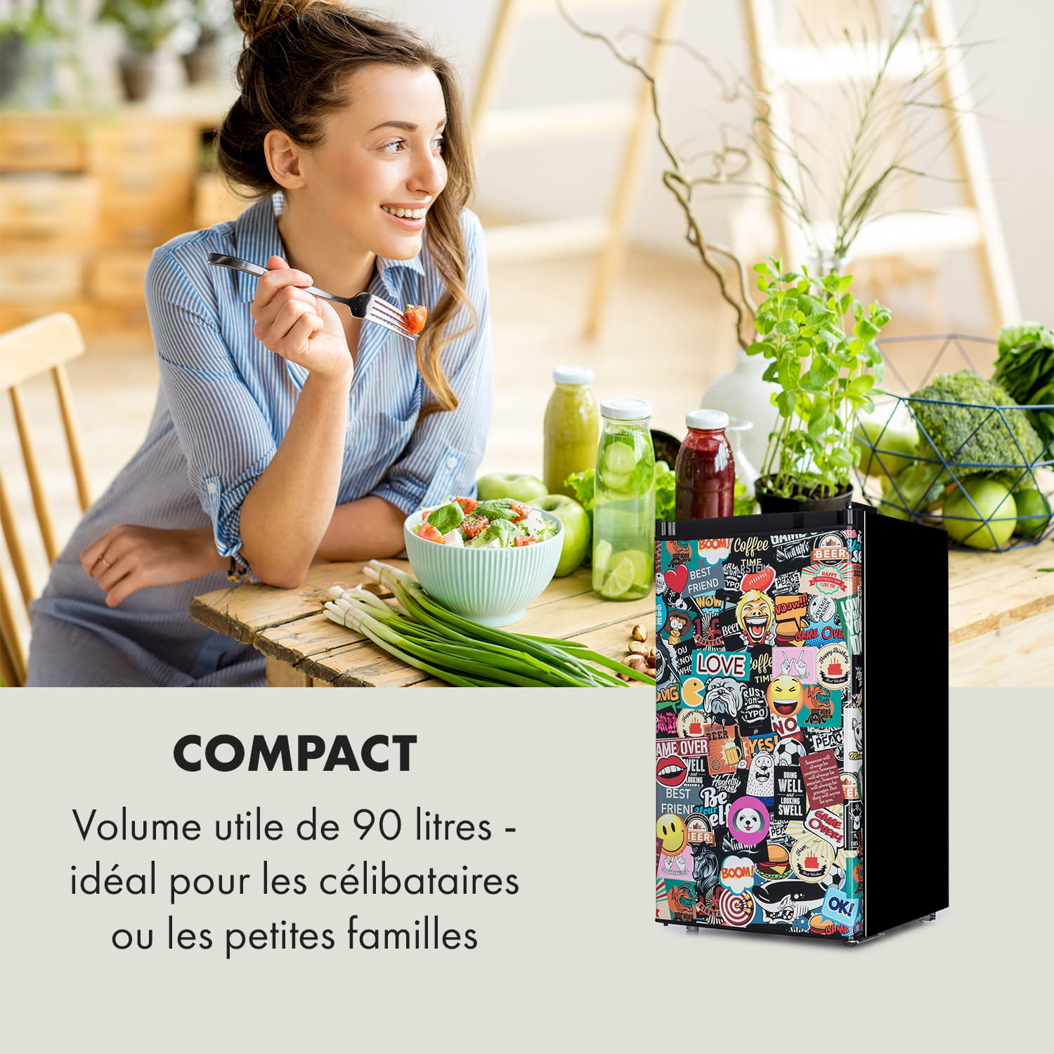 Cool Vibe Réfrigérateur 90 litres classe E - design Manga noir 