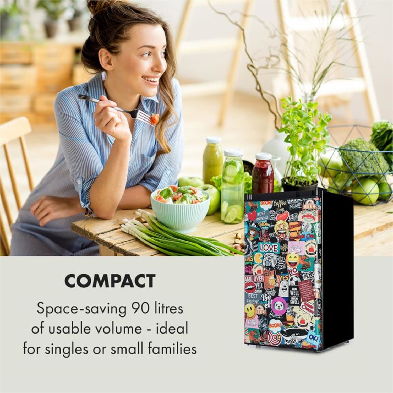 Cool Vibe, lednice, 90 l, energetická třída E, VividArt Concept, styl manga, černá 