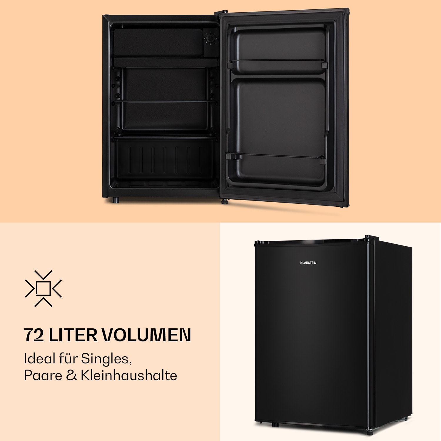 Obsidian Kühlschrank 72 Liter Eisfach schwarz 
