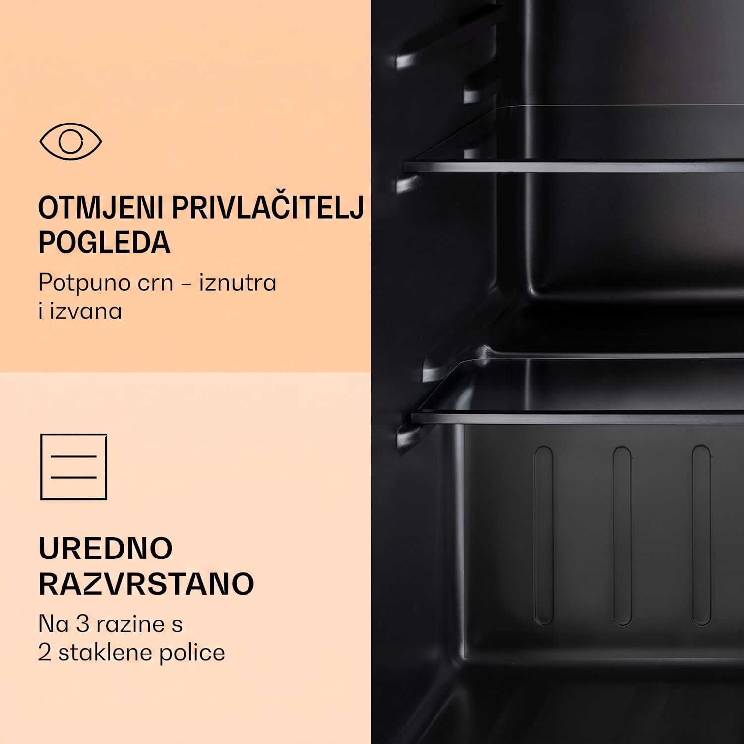 Obsidian, hladnjak, 72 litre, zamrzivač, crni 