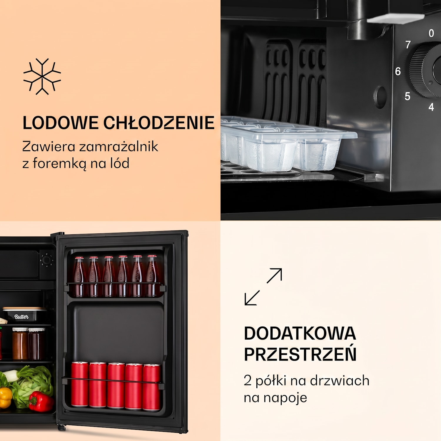Obsidian, lodówka, 72 l, zamrażalnik 