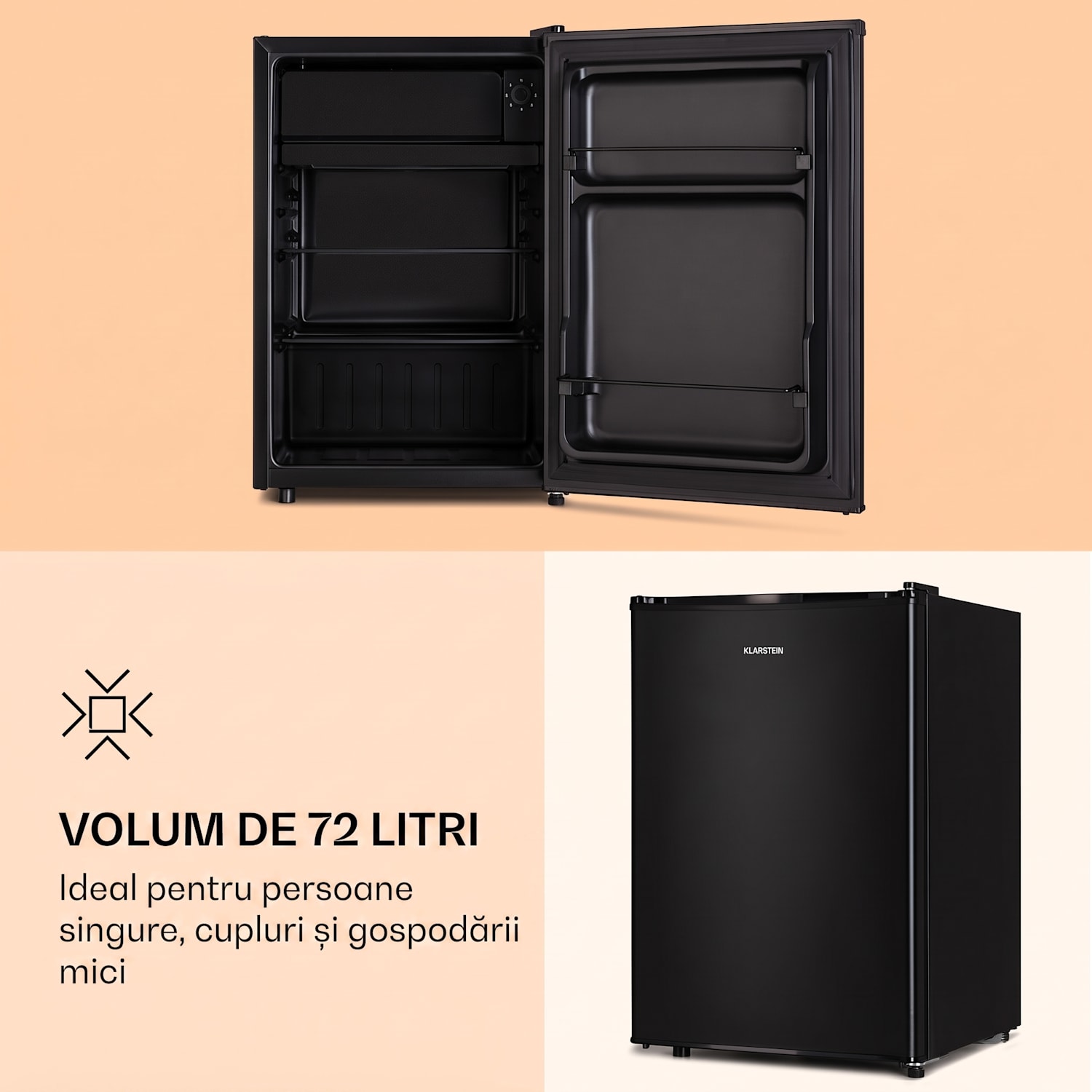 Obsidian, frigider, 72 litri, congelator, negru 