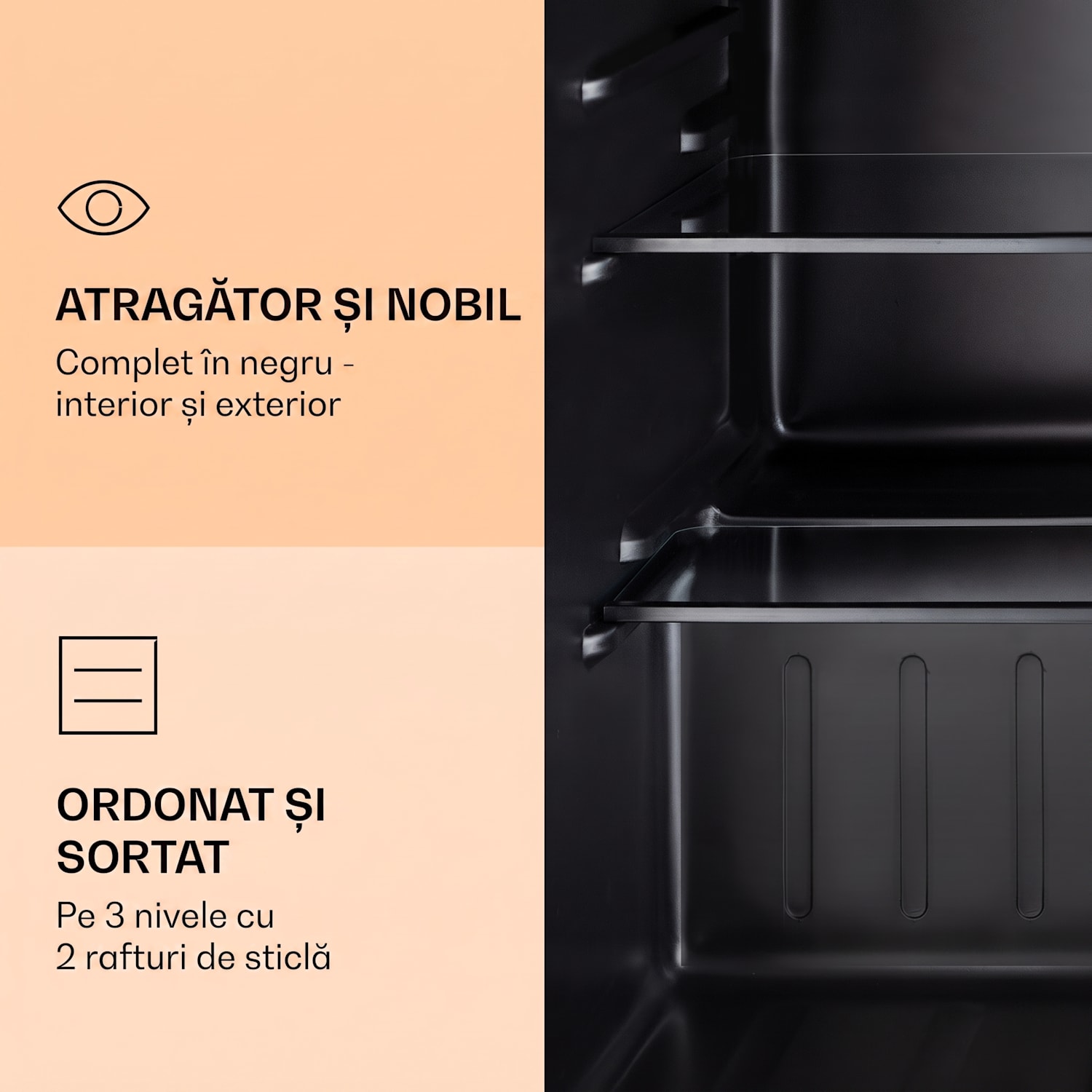 Obsidian, frigider, 72 litri, congelator, negru 