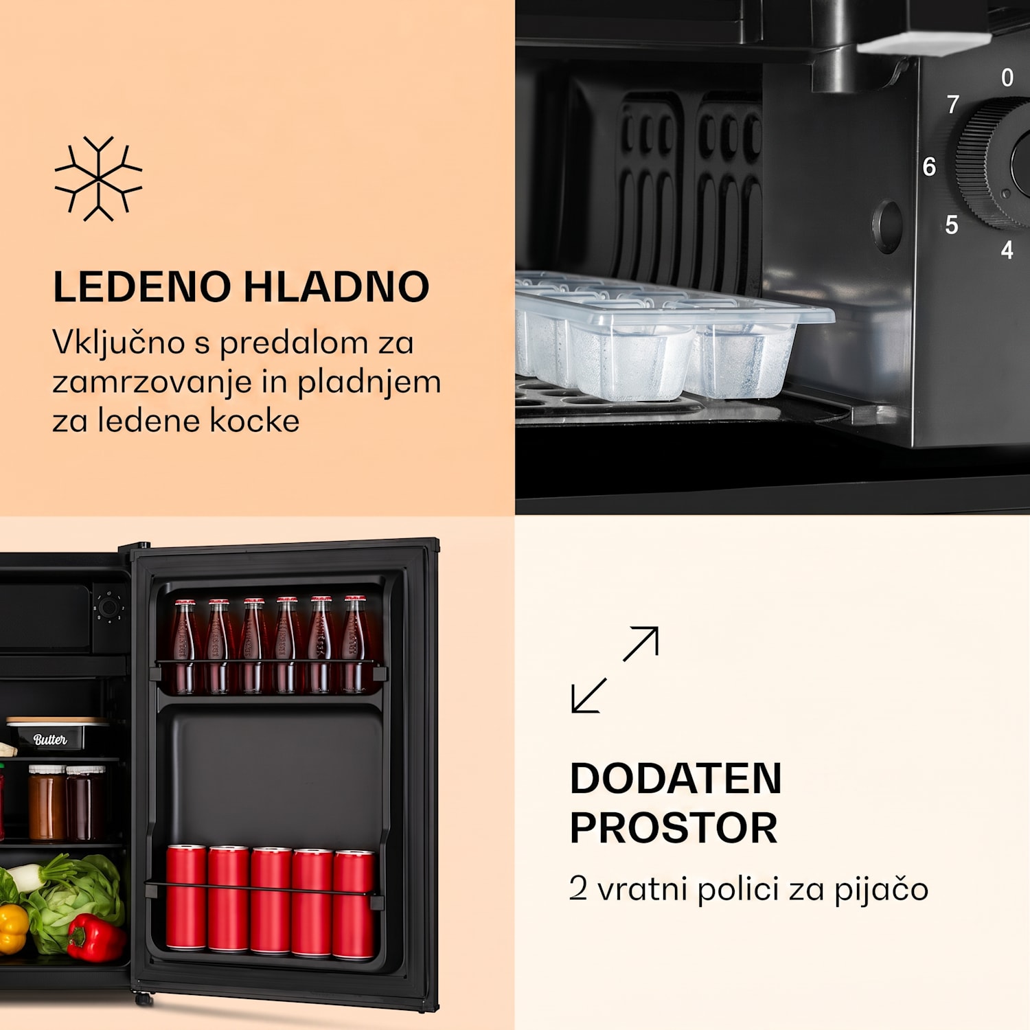 Obsidian, hladilnik, 72 litrov, zamrzovalnik, Črna 