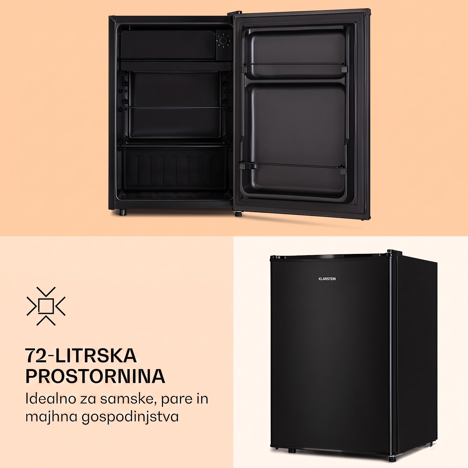 Obsidian, hladilnik, 72 litrov, zamrzovalnik, Črna 