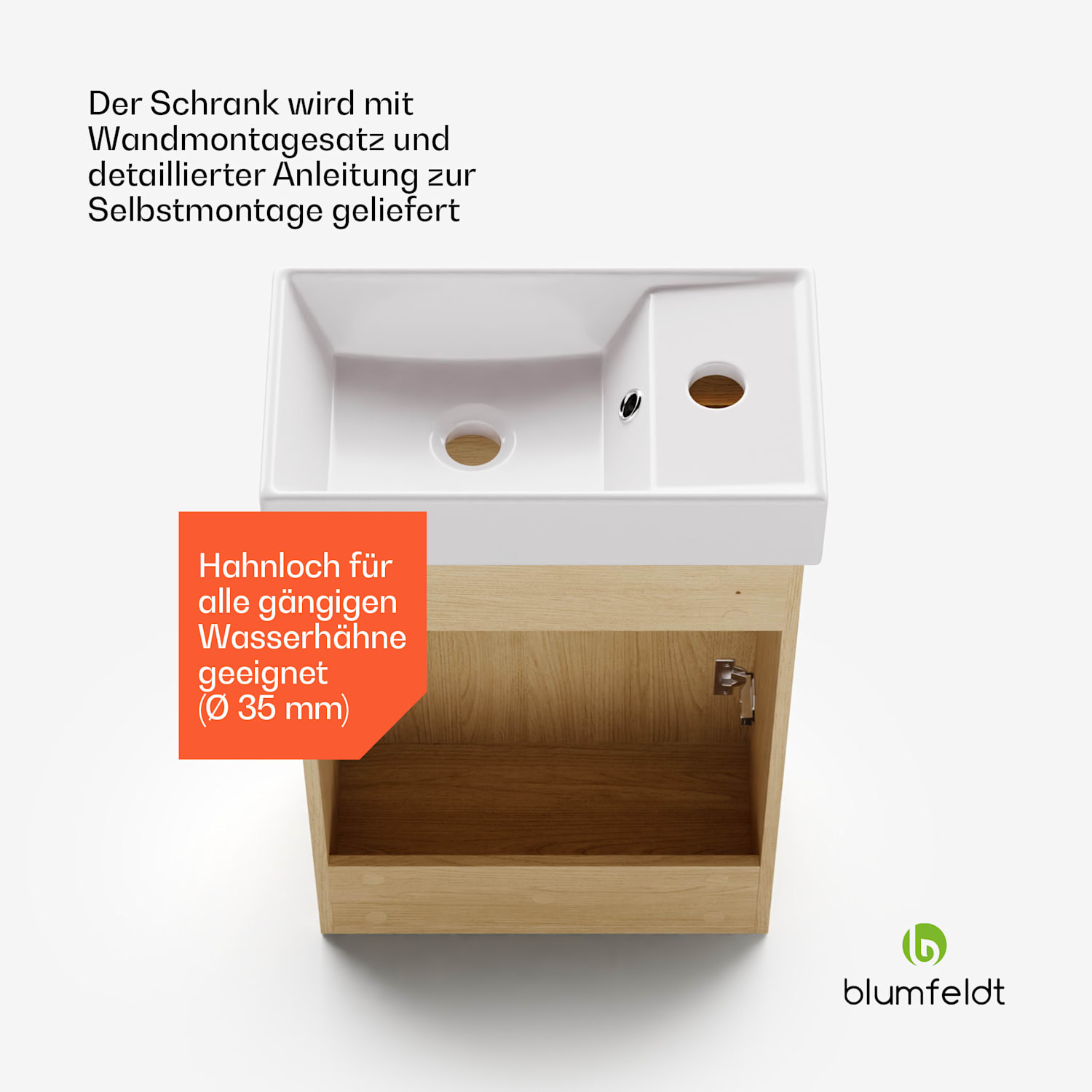 Johnstone Waschtisch Badezimmerschrank Badschrank 40 cm mit Keramikwaschbecken 