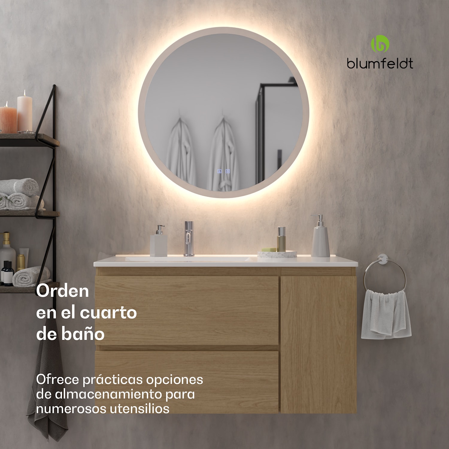 blumfeldt Johnstone Mueble de baño Mueble para baño Armario de baño 40 cm con lavamanos cerámico Cierre suave Espacio de almacenamiento práctico Color madera 40_cm | Olmo