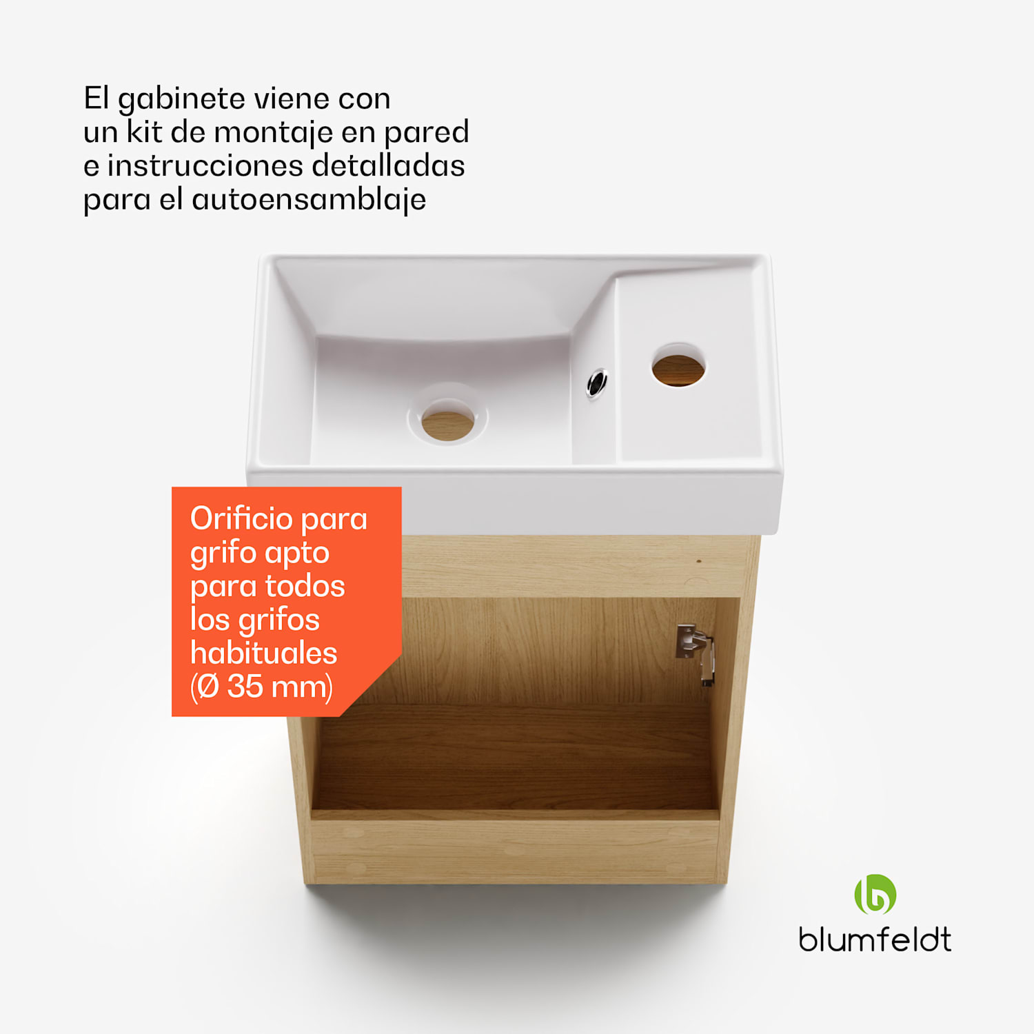 blumfeldt Johnstone Mueble de baño Mueble para baño Armario de baño 40 cm con lavamanos cerámico Cierre suave Espacio de almacenamiento práctico Color madera 40_cm | Olmo