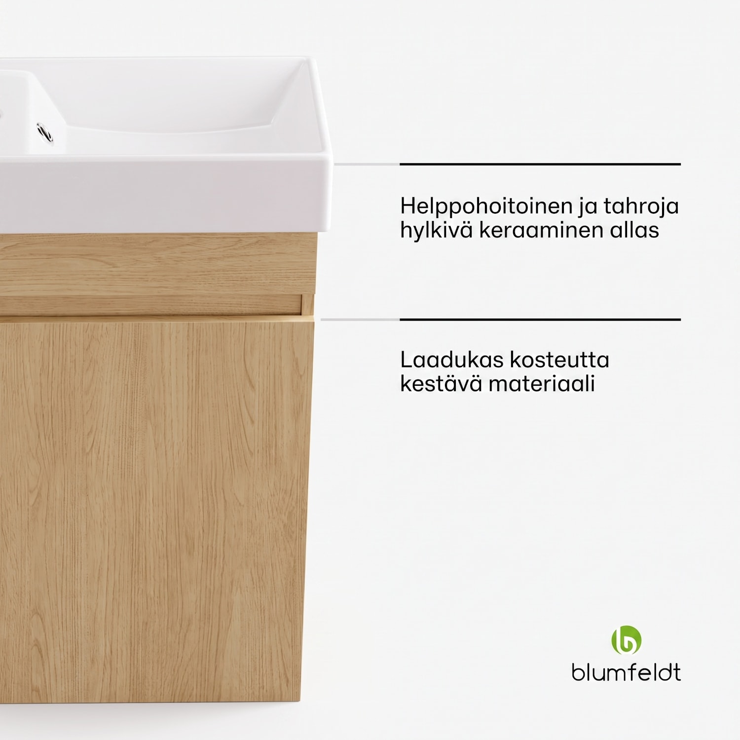 blumfeldt Johnstone allaskaappi kylpyhuoneeseen kylpyhuonekaappi 40 cm keramiikka-allas soft-close-toiminto säilytystilaa puunvärinen 40 cm | Jalava