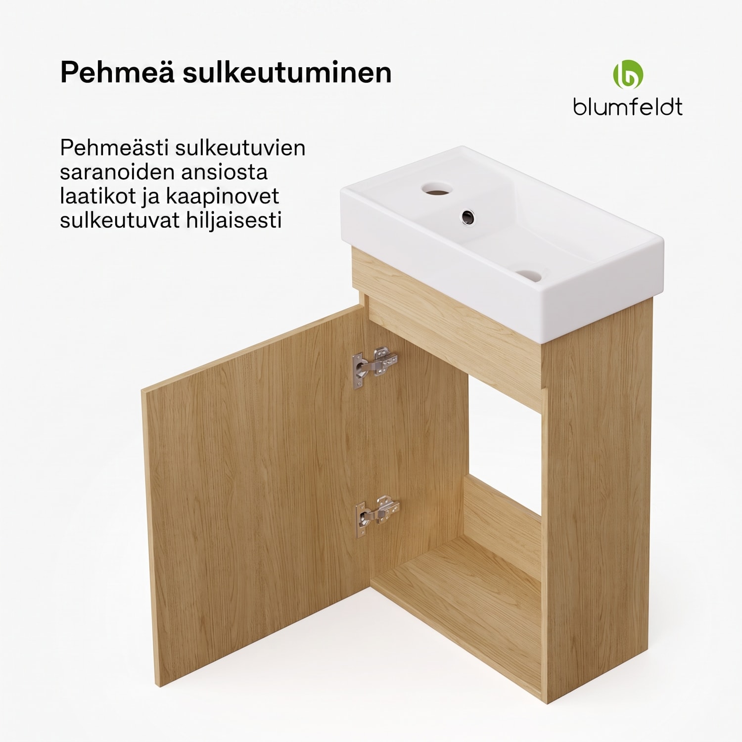 blumfeldt Johnstone allaskaappi kylpyhuoneeseen kylpyhuonekaappi 40 cm keramiikka-allas soft-close-toiminto säilytystilaa puunvärinen 40 cm | Jalava