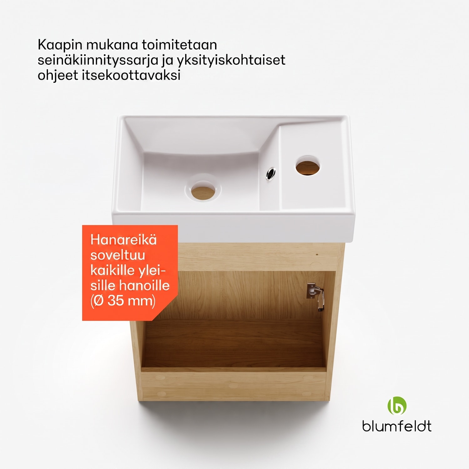 blumfeldt Johnstone allaskaappi kylpyhuoneeseen kylpyhuonekaappi 40 cm keramiikka-allas soft-close-toiminto säilytystilaa puunvärinen 40 cm | Jalava