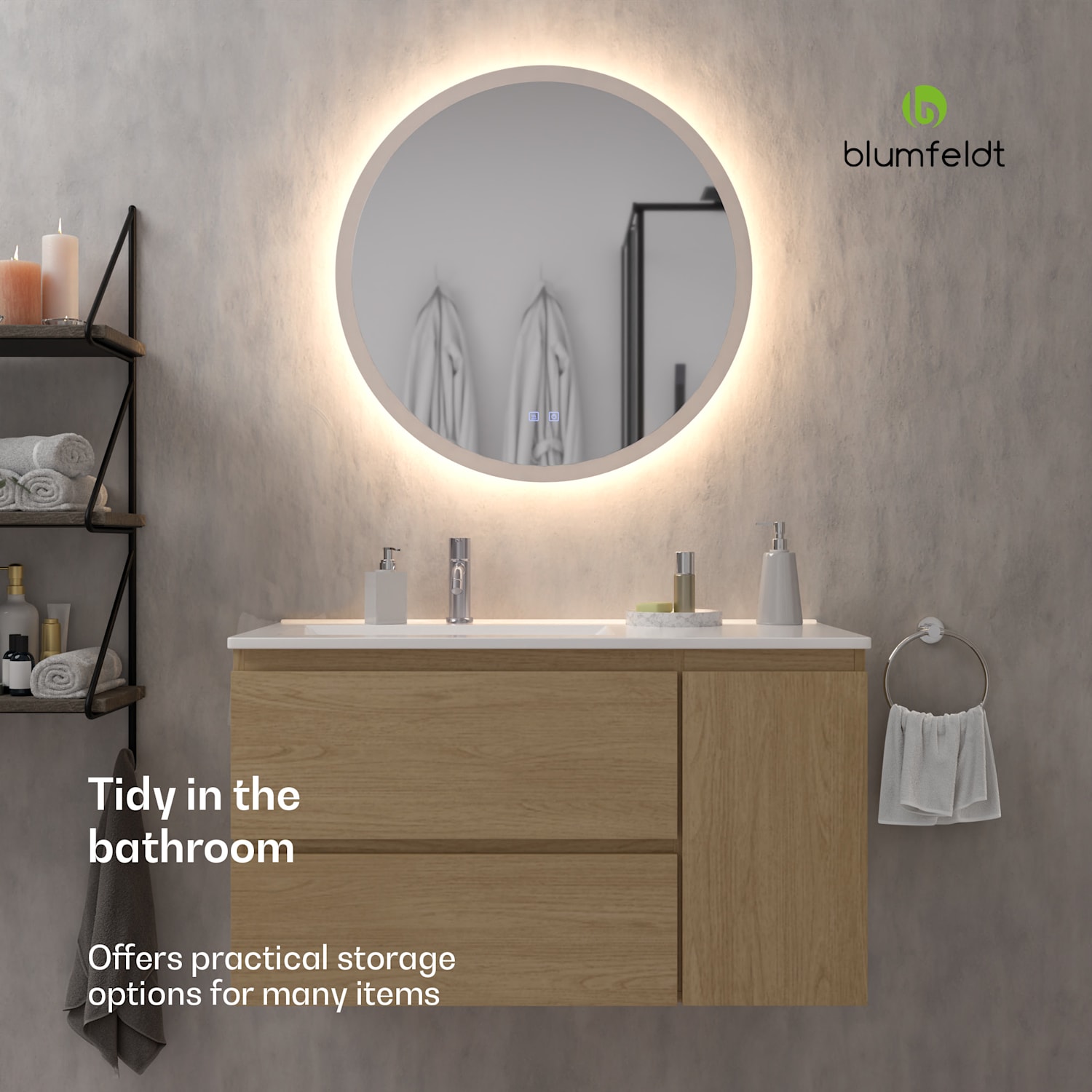 blumfeldt Johnstone wastafelonderkast badkamerkast badkamerkastje 40 cm met keramische waskom softclose functie bergruimte houtkleurig 