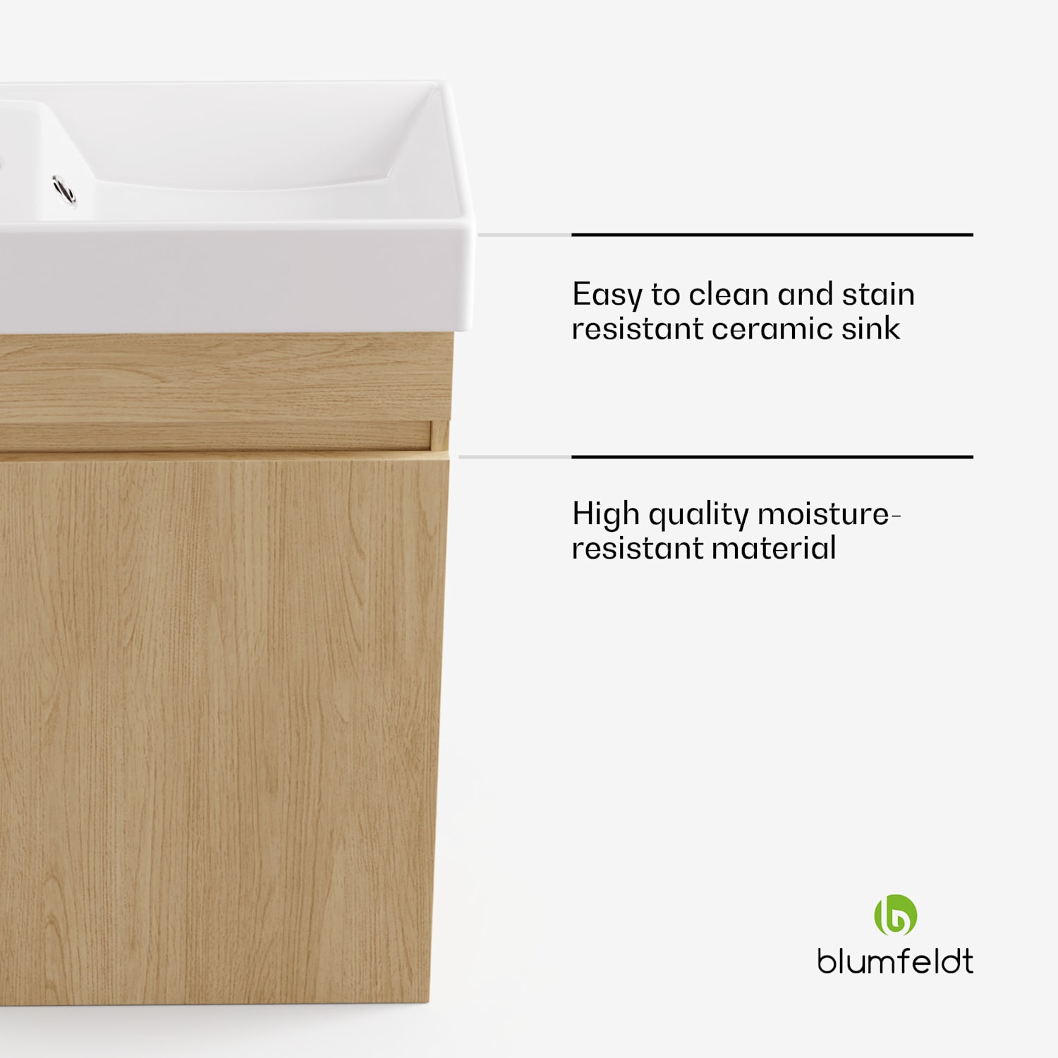 blumfeldt Johnstone wastafelonderkast badkamerkast badkamerkastje 40 cm met keramische waskom softclose functie bergruimte houtkleurig 