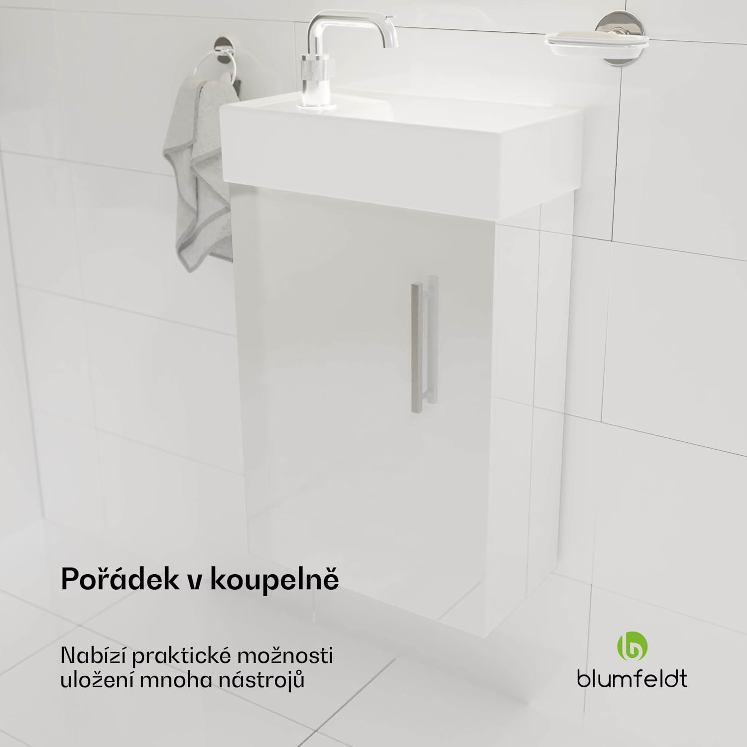 Johnstone, umyvadlo a skříňka do koupelny, 40 cm, keramické umyvadlo, zavírání Soft-Close 40 cm | Bílá