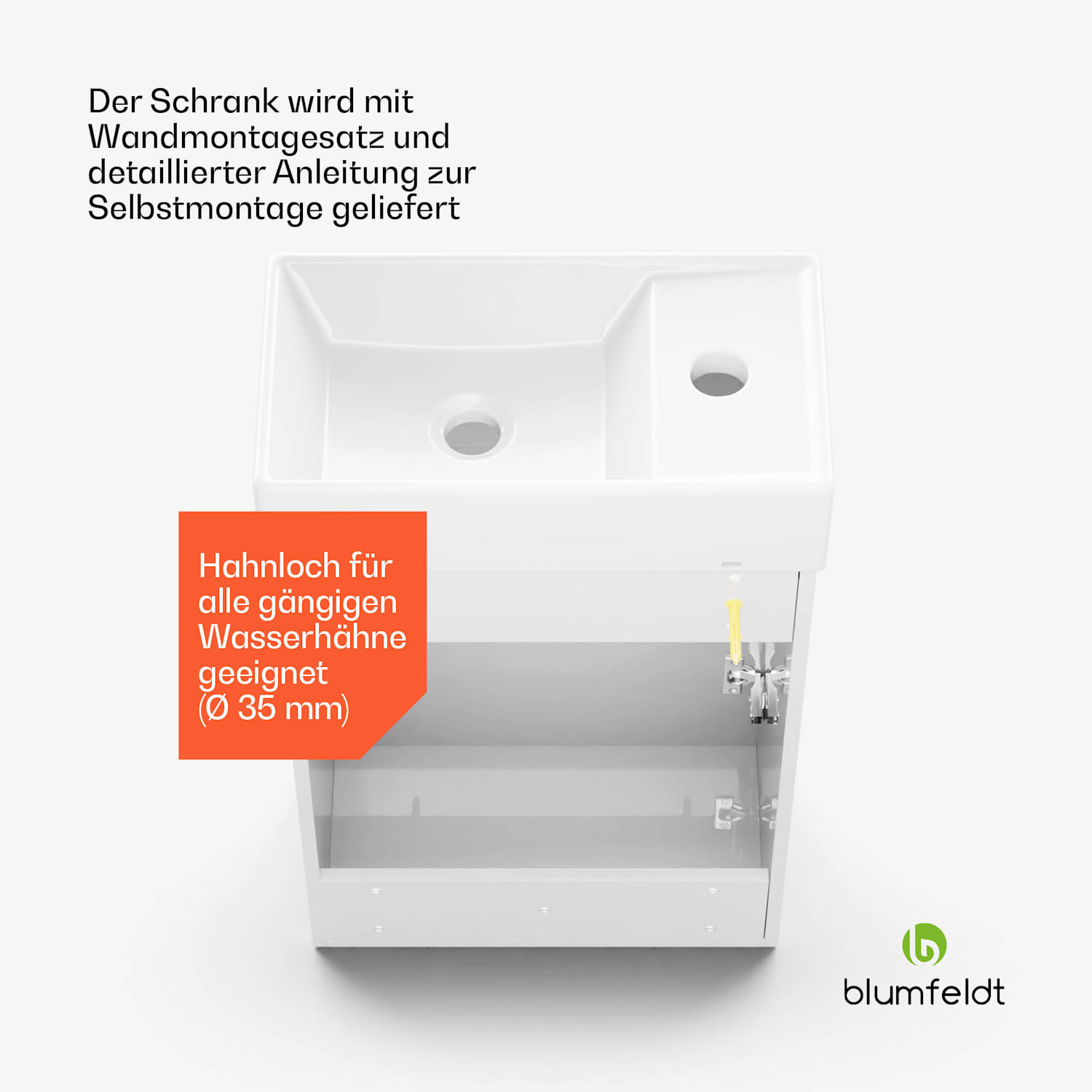 Johnstone Waschtisch Badezimmerschrank Badschrank 40 cm mit Keramikwaschbecken Soft-Close-Funktion 40 cm | Weiß