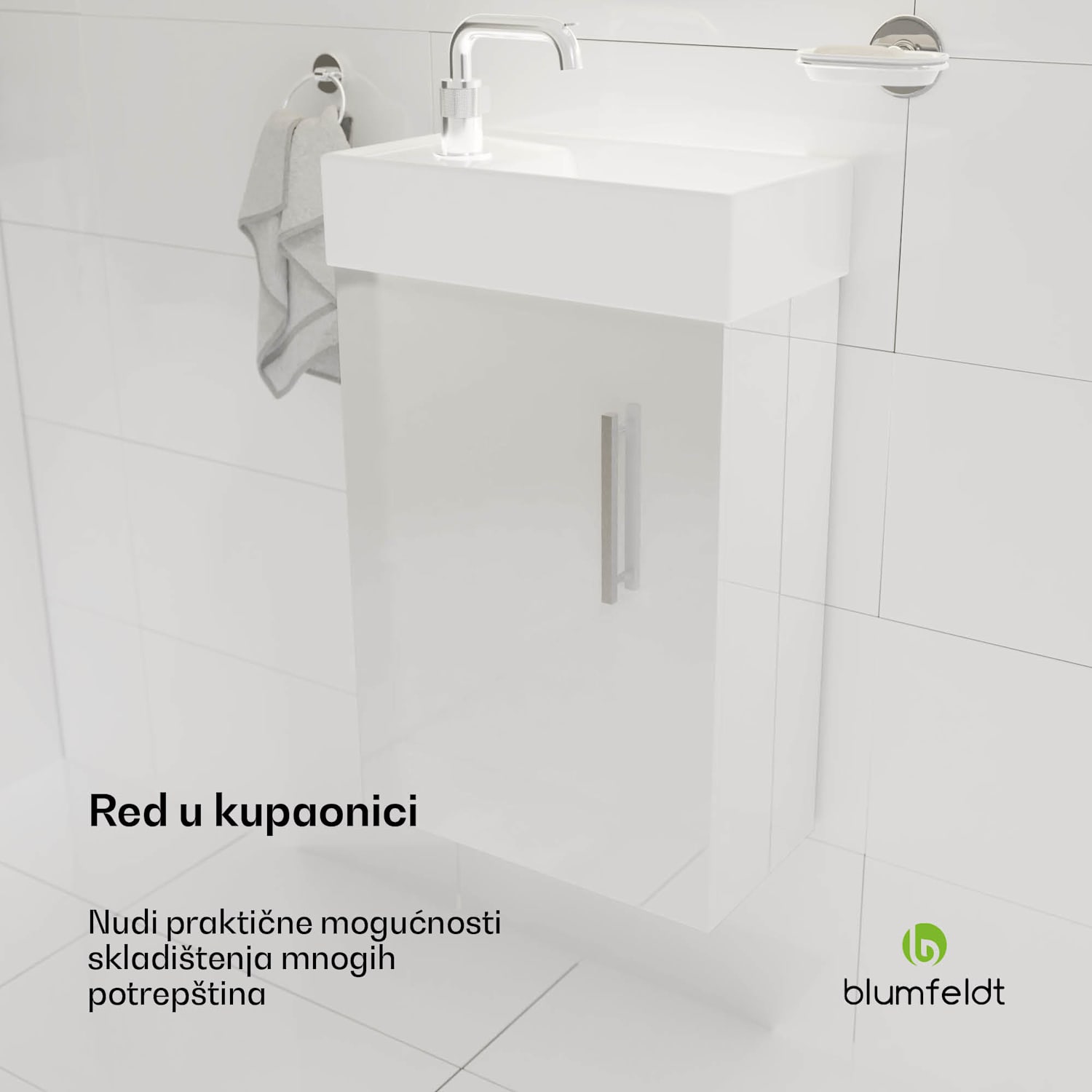 Johnstone, umivaonik i kupaonski ormarić, 40 cm, keramički umivaonik, Soft-Close 40 cm | Bijela