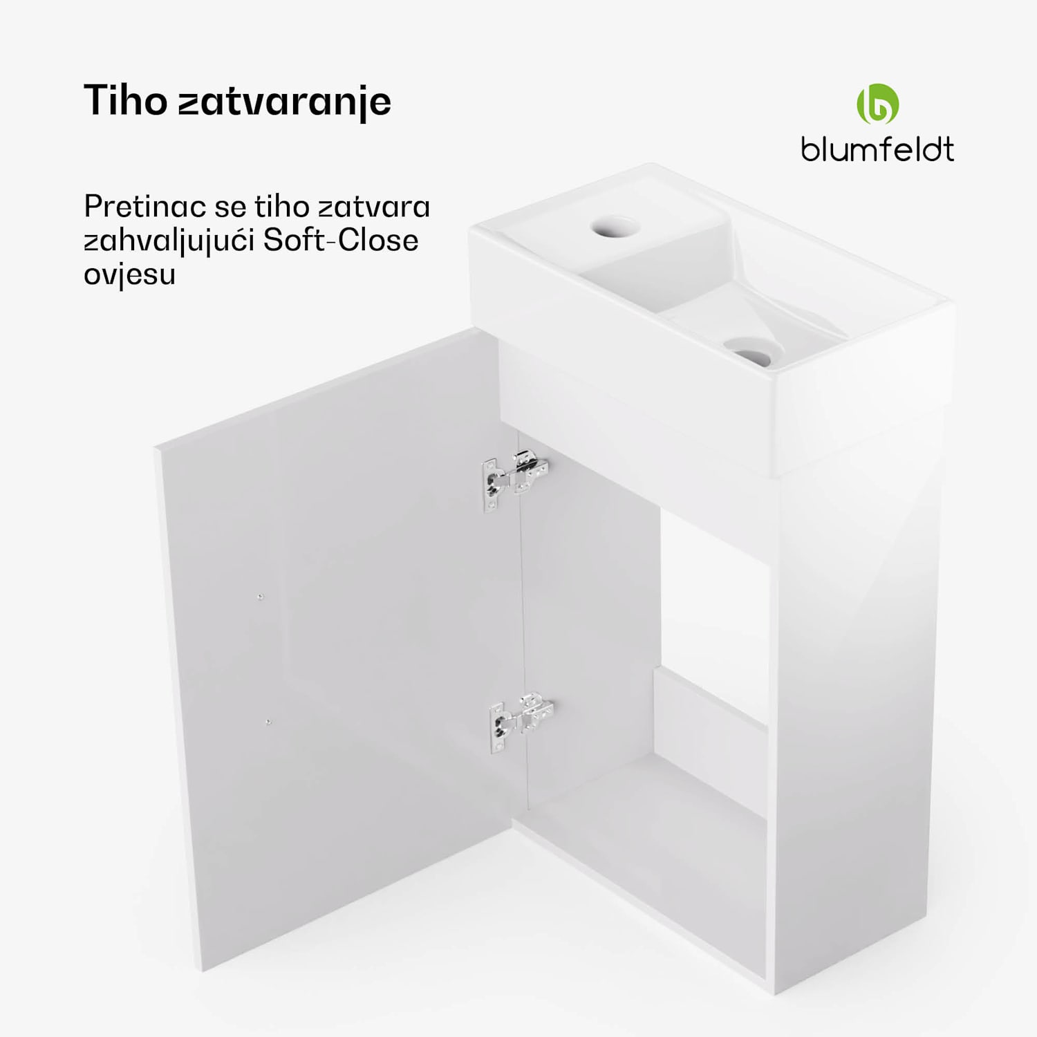 Johnstone, umivaonik i kupaonski ormarić, 40 cm, keramički umivaonik, Soft-Close 40 cm | Bijela