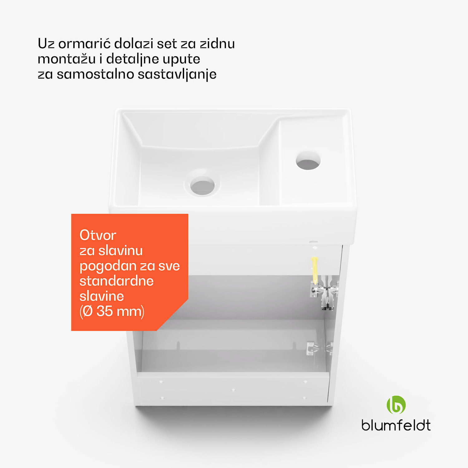 Johnstone, umivaonik i kupaonski ormarić, 40 cm, keramički umivaonik, Soft-Close 40 cm | Bijela