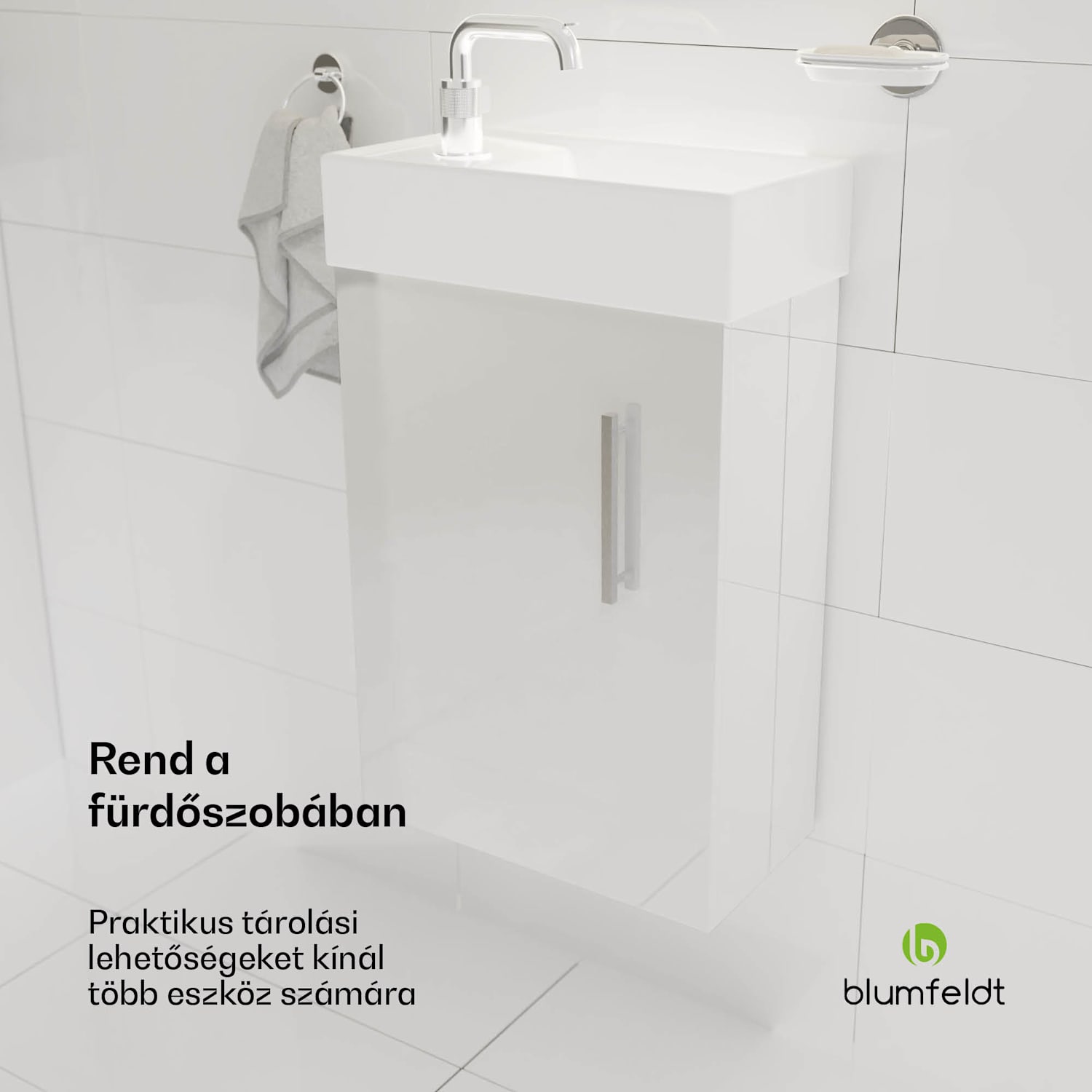 Johnstone, mosdó és fürdőszoba szekrény, 40 cm, kerámia mosdó, Soft-Close záródású 40 cm | Fehér