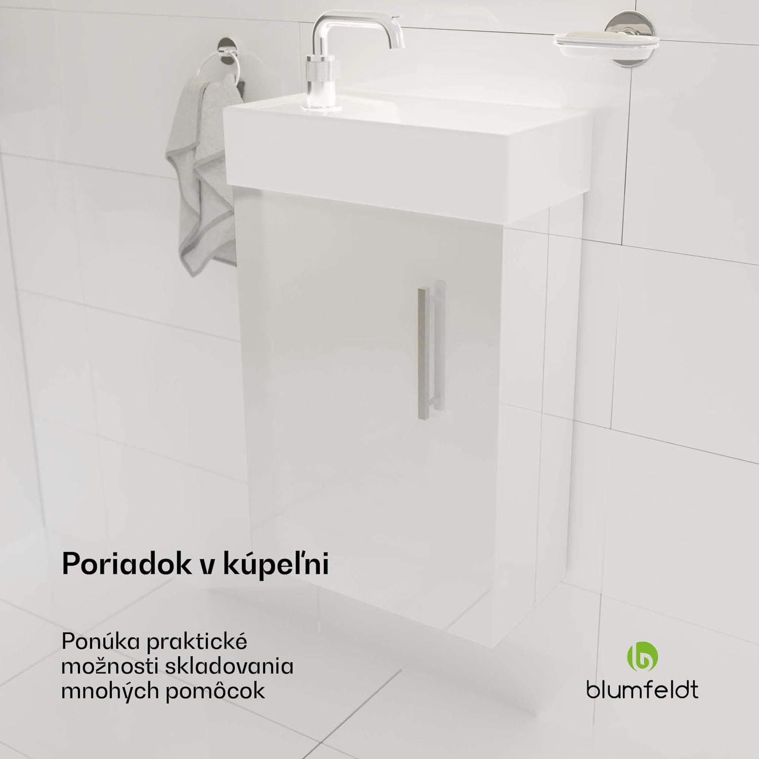 Johnstone, umývadlo a skrinka do kúpeľne, 40 cm, keramické umývadlo, zatváranie Soft-Close 40 cm | Biela