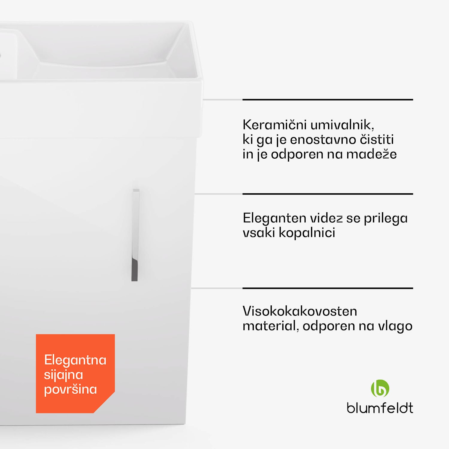 Johnstone, umivalnik in kopalniška omarica, 40 cm, keramični umivalnik, mehko zapiranje 40 cm | Bela