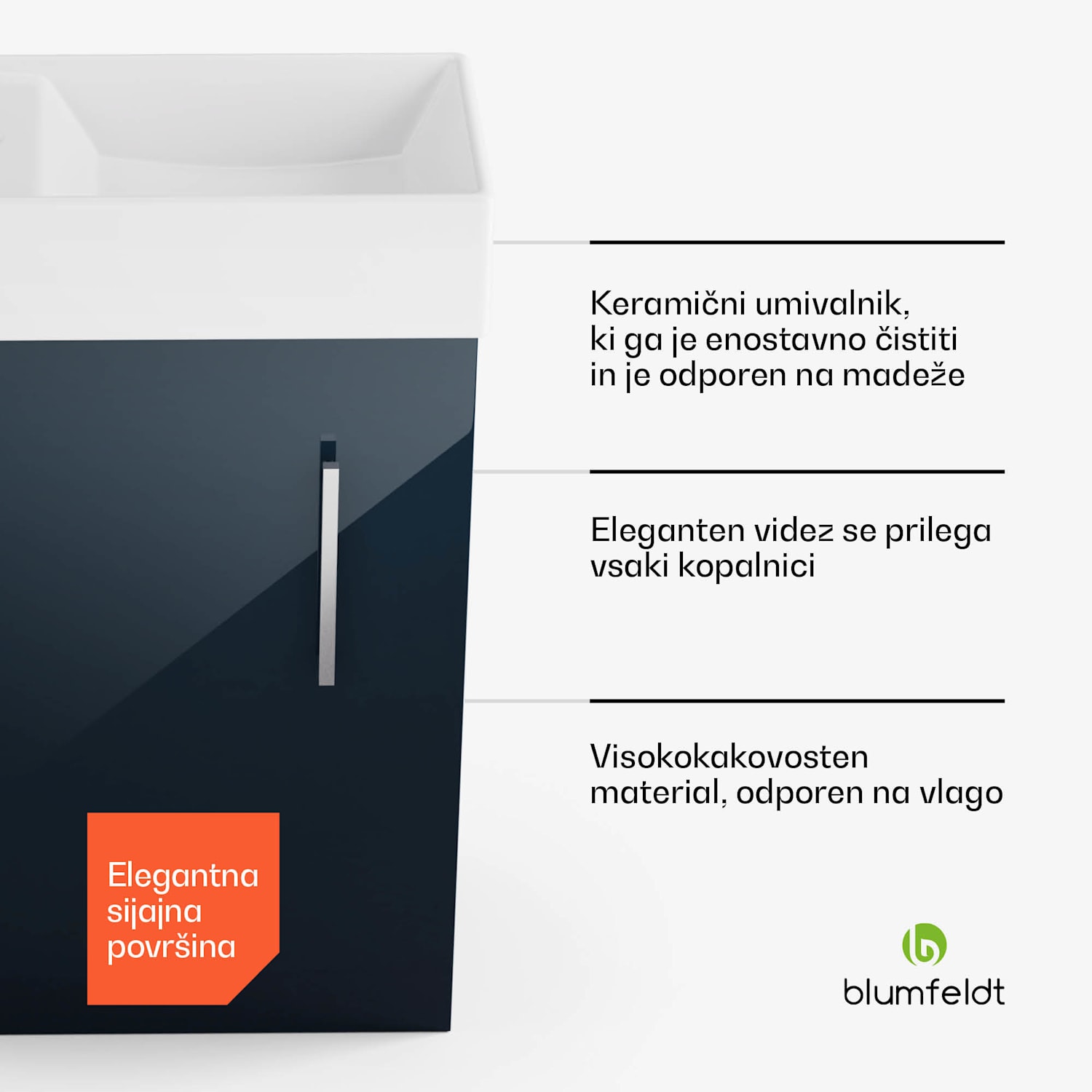 Johnstone, umivalnik in kopalniška omarica, 40 cm, keramični umivalnik, mehko zapiranje 