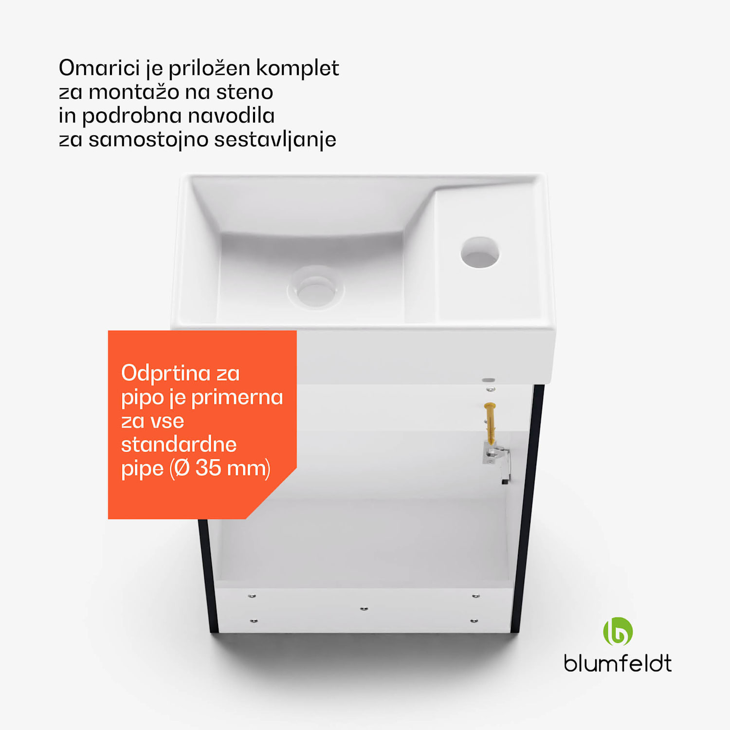 Johnstone, umivalnik in kopalniška omarica, 40 cm, keramični umivalnik, mehko zapiranje 