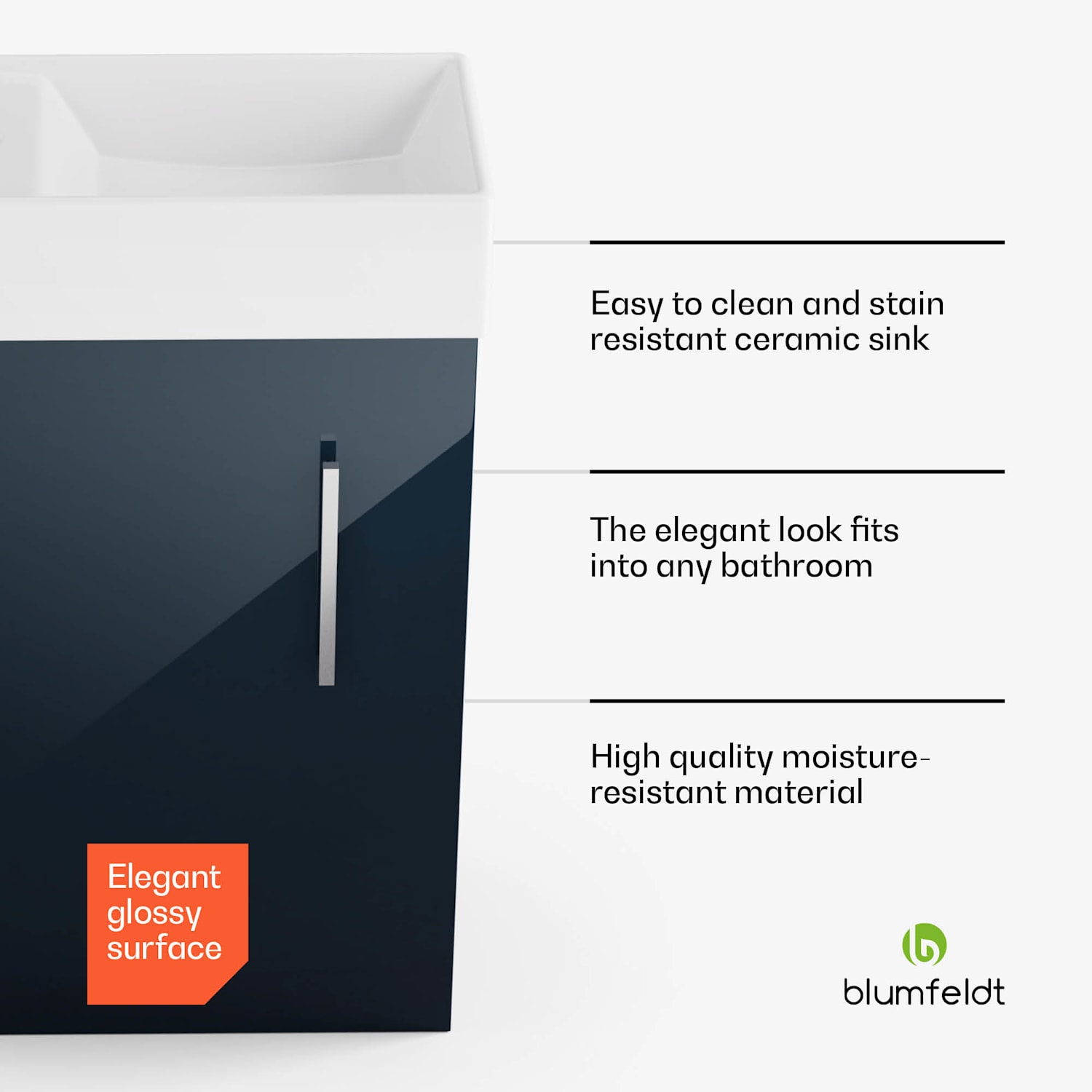 Johnstone washbasin bathroom cabinet 40 cm with ceramic sink soft-close function storage space high gloss 40cm | Anthracite