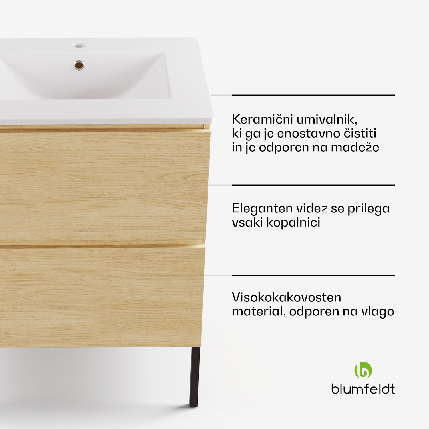 Johnstone, umivalnik in omarica za kopalnico, 60 cm, keramičen umivalnik 60 cm