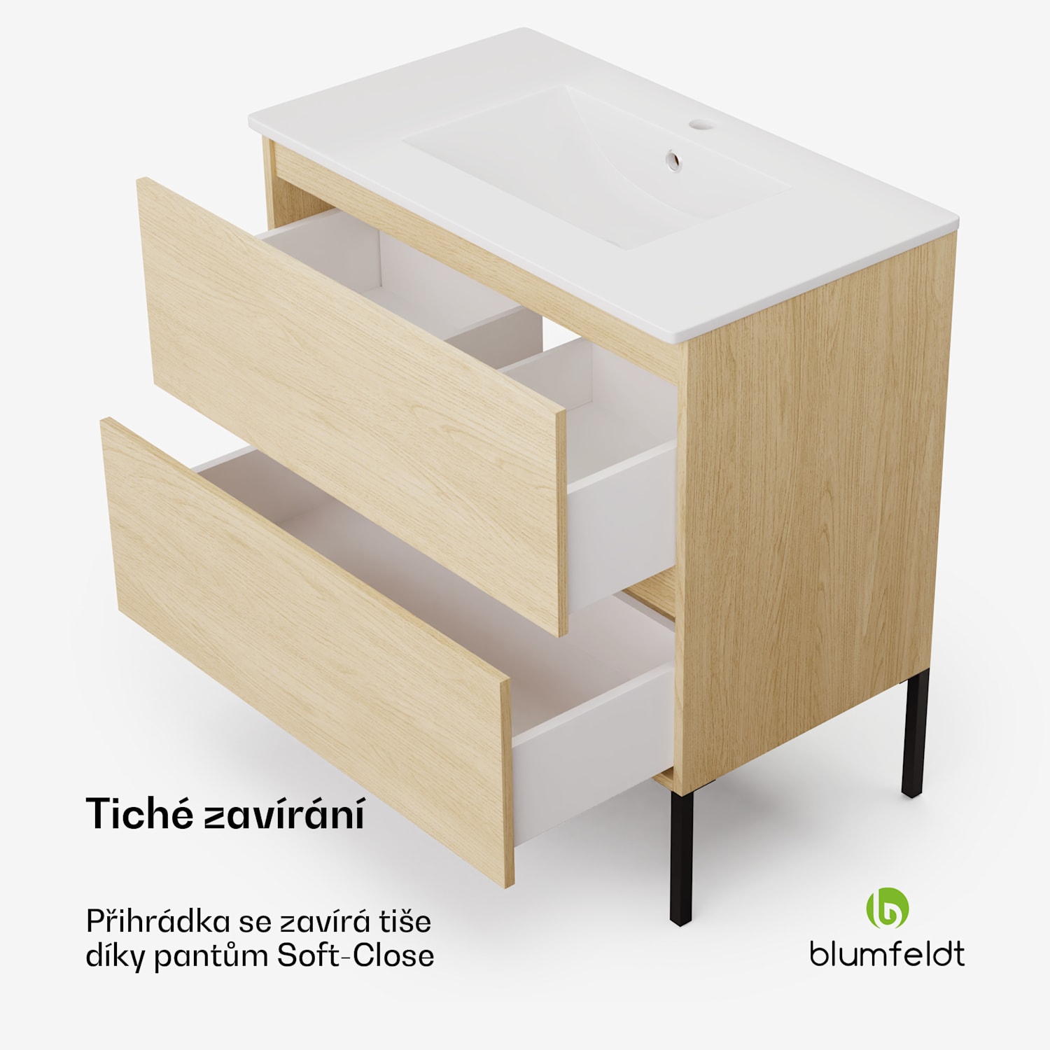 Johnstone, umyvadlo a skříňka do koupelny, 80 cm, keramické umyvadlo, zavírání Soft-Close 80 cm