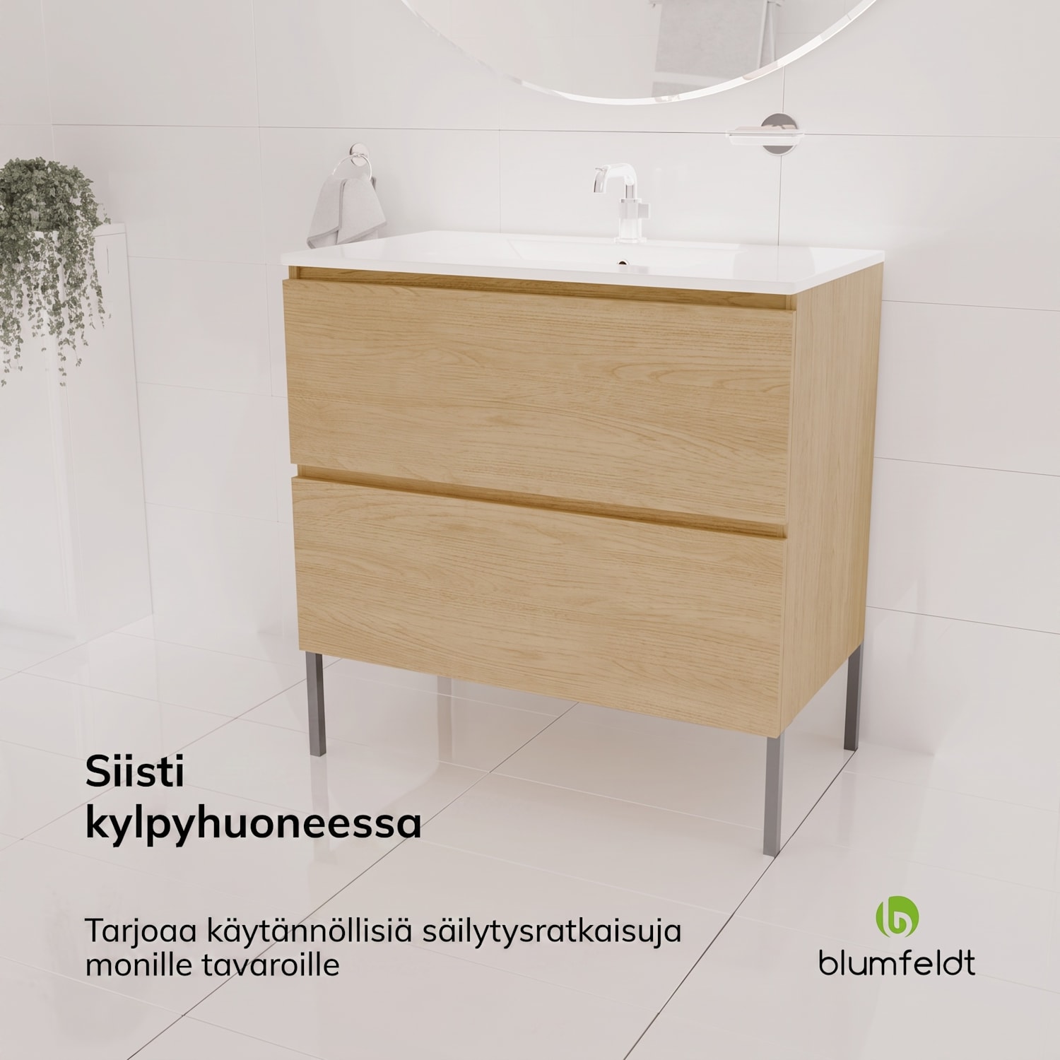 Johnstone allaskaappi kylpyhuoneen kaappi kylpyhuonekaappi 80 cm keraaminen allas Soft Close -toiminto 2 laatikkoa käytännöllistä säilytystilaa luonnonpuu 80 cm