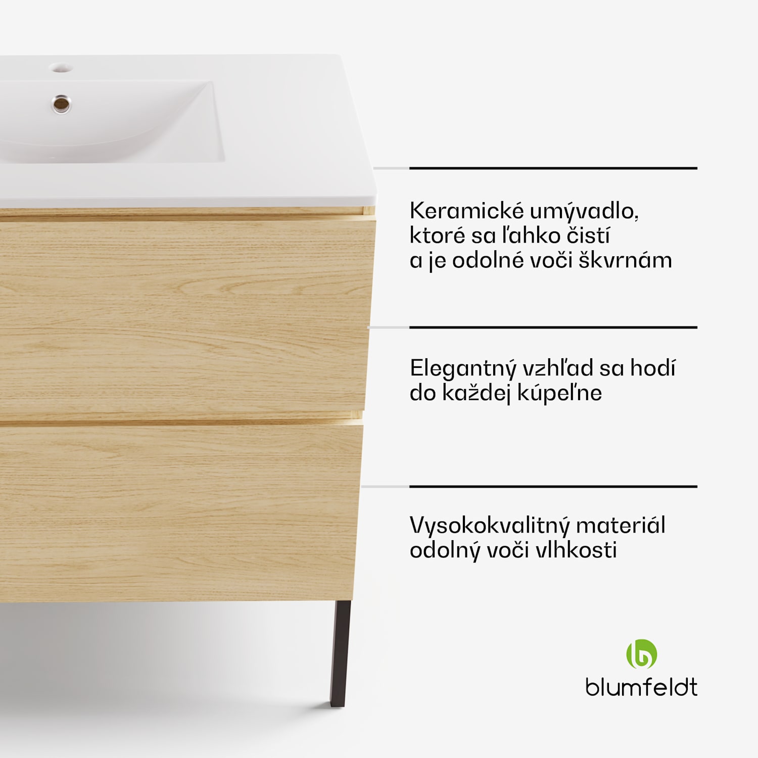 Johnstone, umývadlo a skrinka do kúpeľne, 80 cm, keramické umývadlo, zatváranie Soft-Close 80 cm