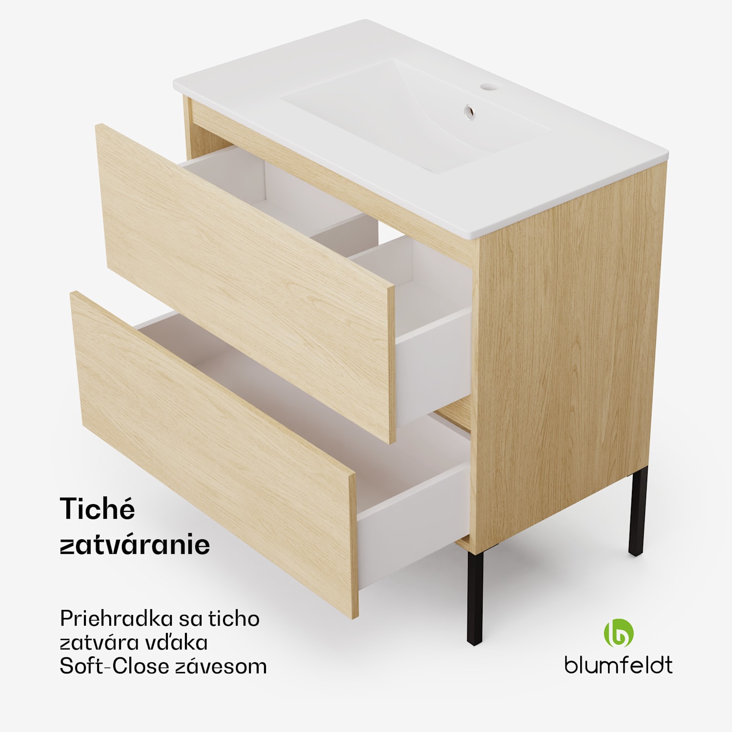 Johnstone, umývadlo a skrinka do kúpeľne, 80 cm, keramické umývadlo, zatváranie Soft-Close 80 cm