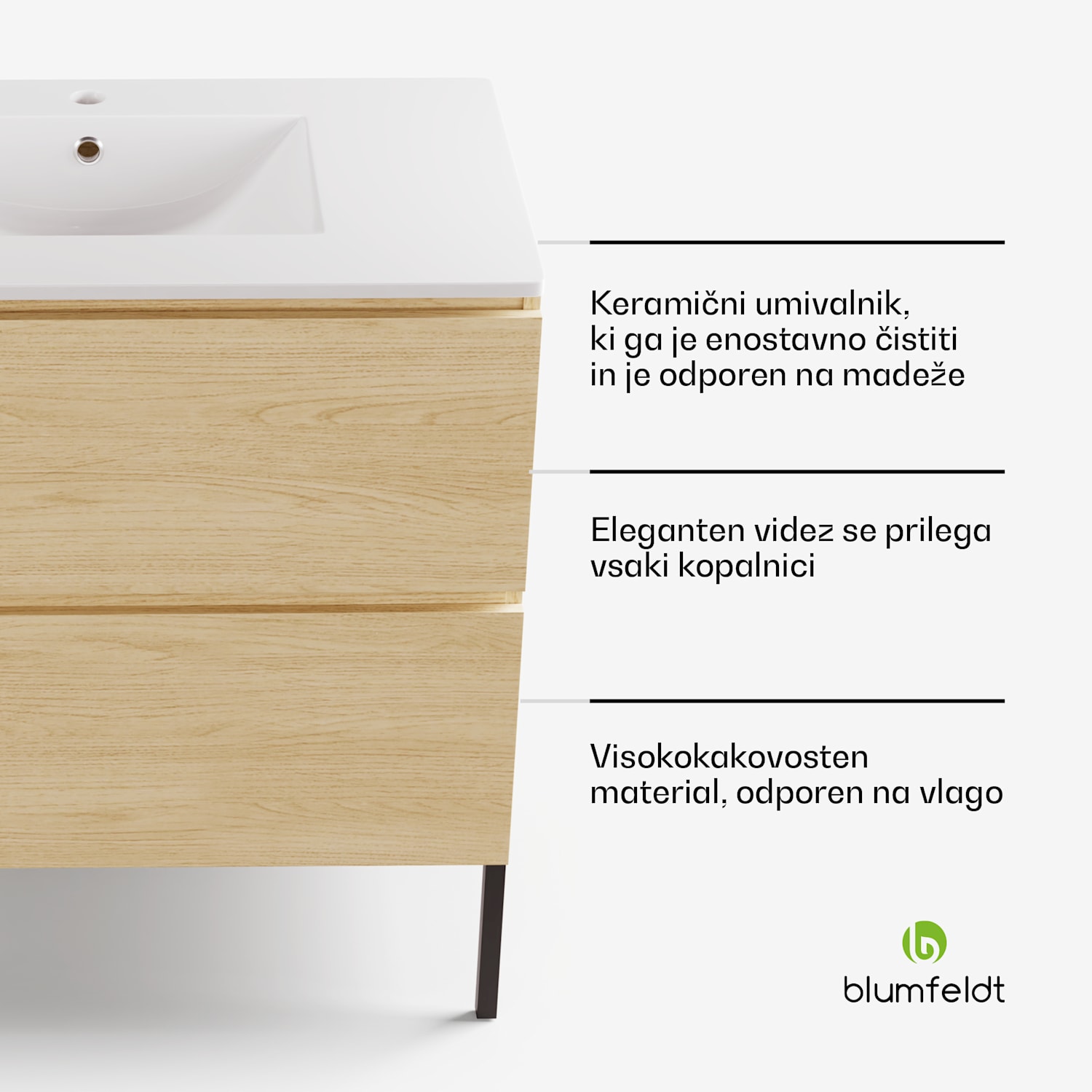 Johnstone, umivalnik in kopalniška omarica, 80 cm, keramični umivalnik, mehko zapiranje 80 cm