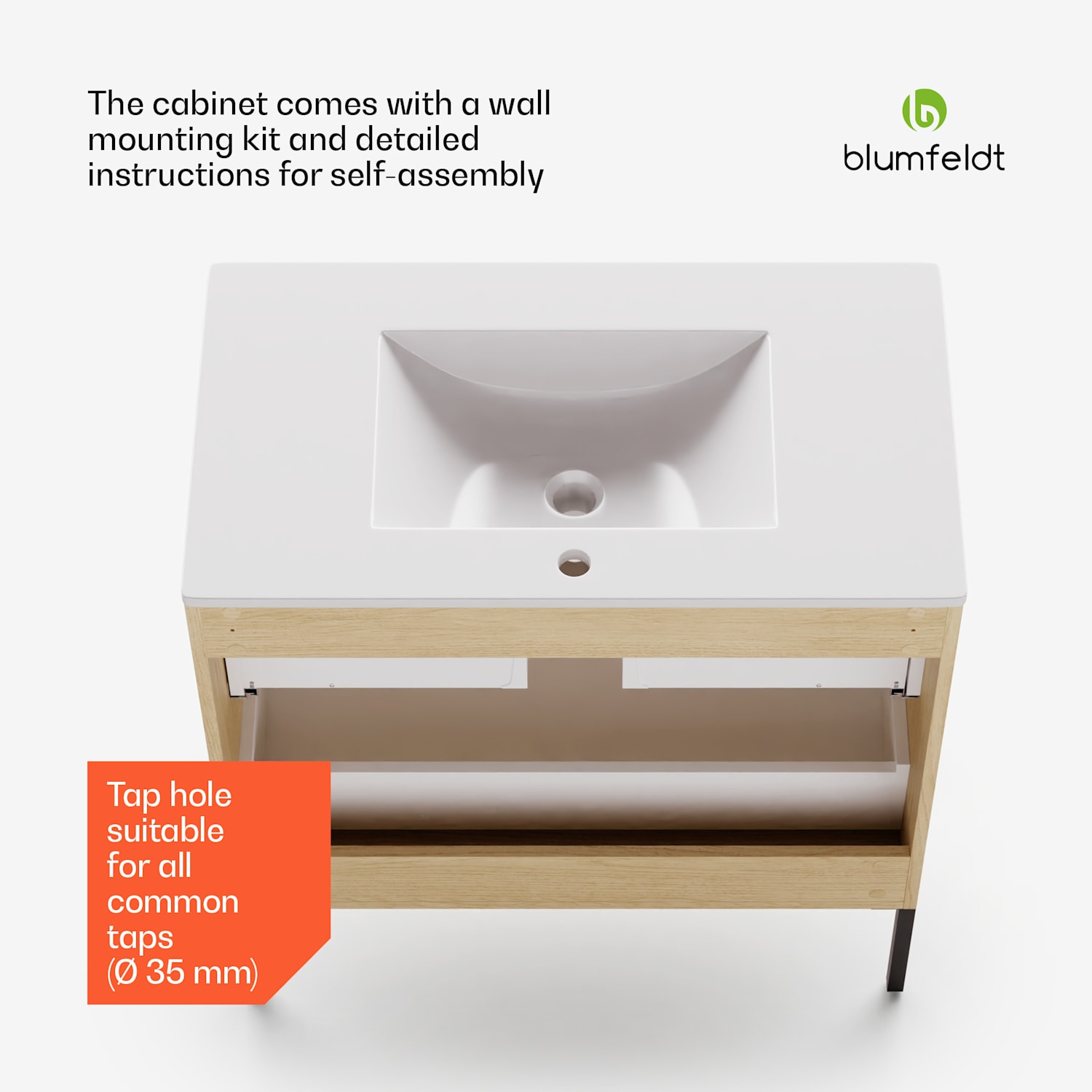 Johnstone washbasin bathroom cabinet 80 cm with ceramic sink soft-close function 2 drawers practical storage space natural wood 80cm