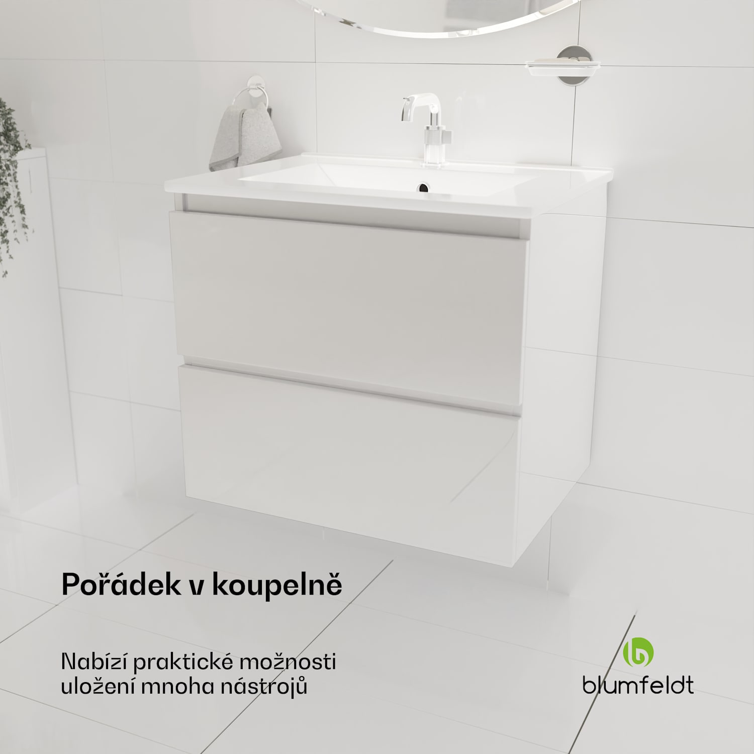 Johnstone, umyvadlo a skříňka do koupelny, 60 cm, keramické umyvadlo, zavírání Soft-Close 60 cm | Bílá