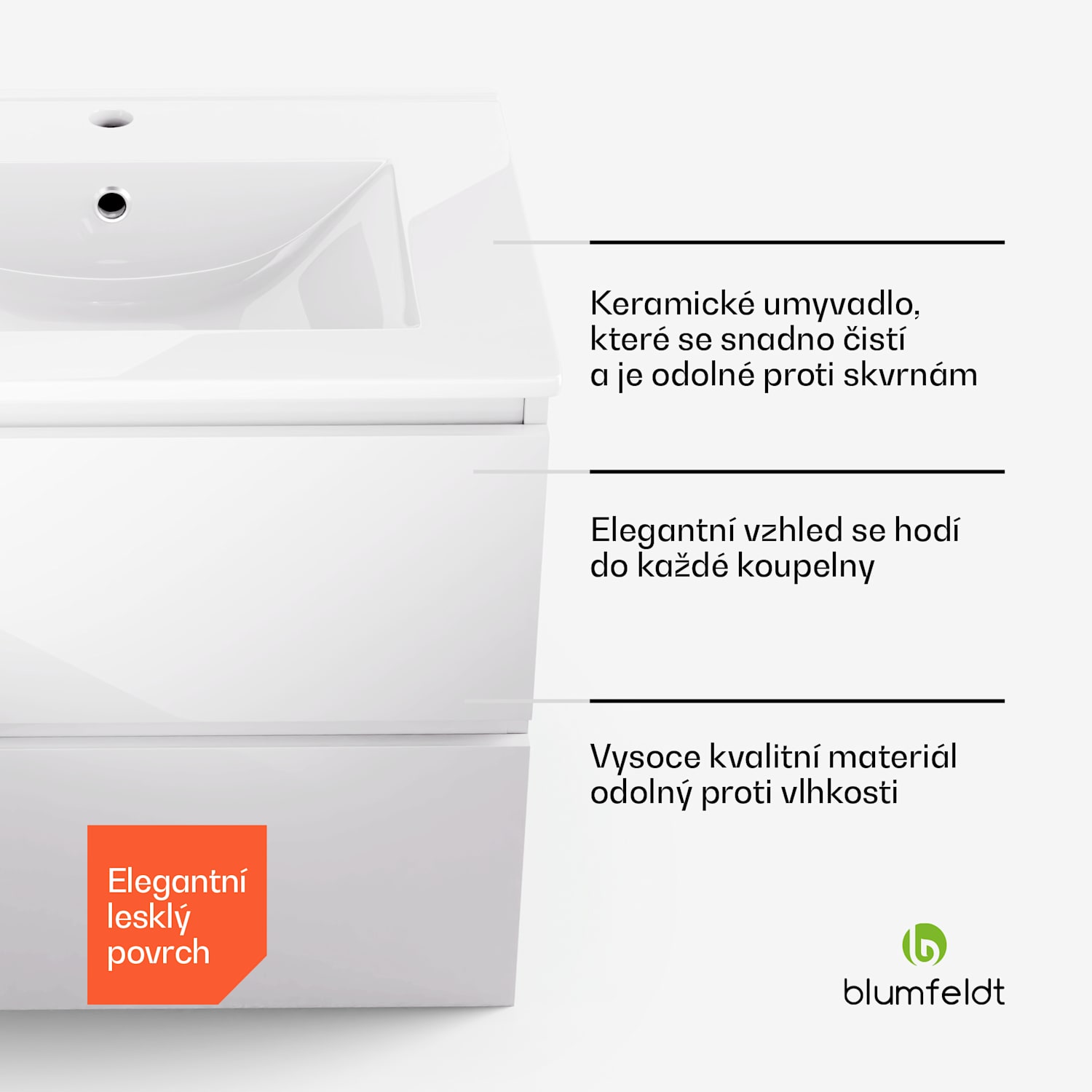 Johnstone, umyvadlo a skříňka do koupelny, 60 cm, keramické umyvadlo, zavírání Soft-Close 60 cm | Bílá