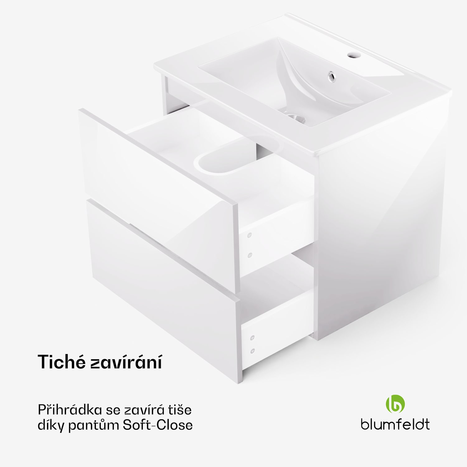 Johnstone, umyvadlo a skříňka do koupelny, 60 cm, keramické umyvadlo, zavírání Soft-Close 60 cm | Bílá