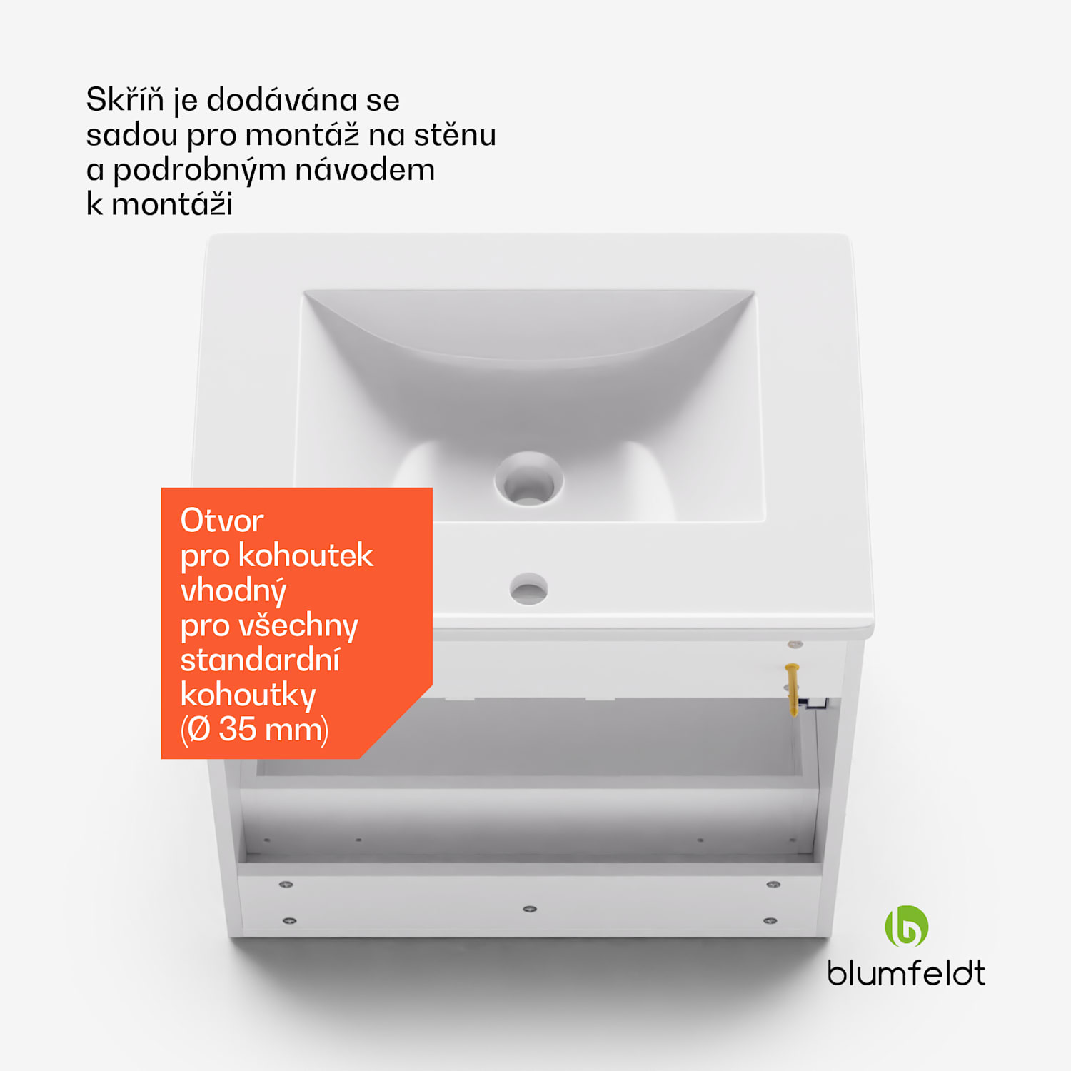Johnstone, umyvadlo a skříňka do koupelny, 60 cm, keramické umyvadlo, zavírání Soft-Close 60 cm | Bílá